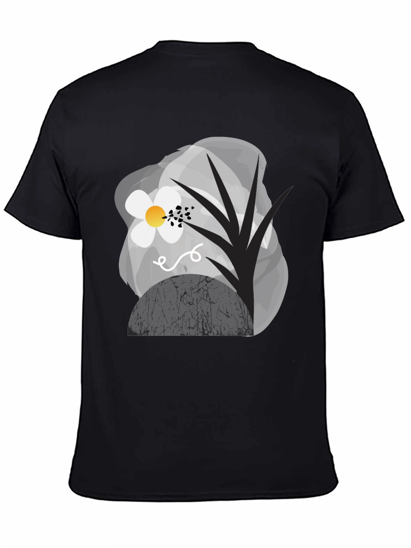 Abstract Floral Graphic Tee - Modern Black T-Shirt