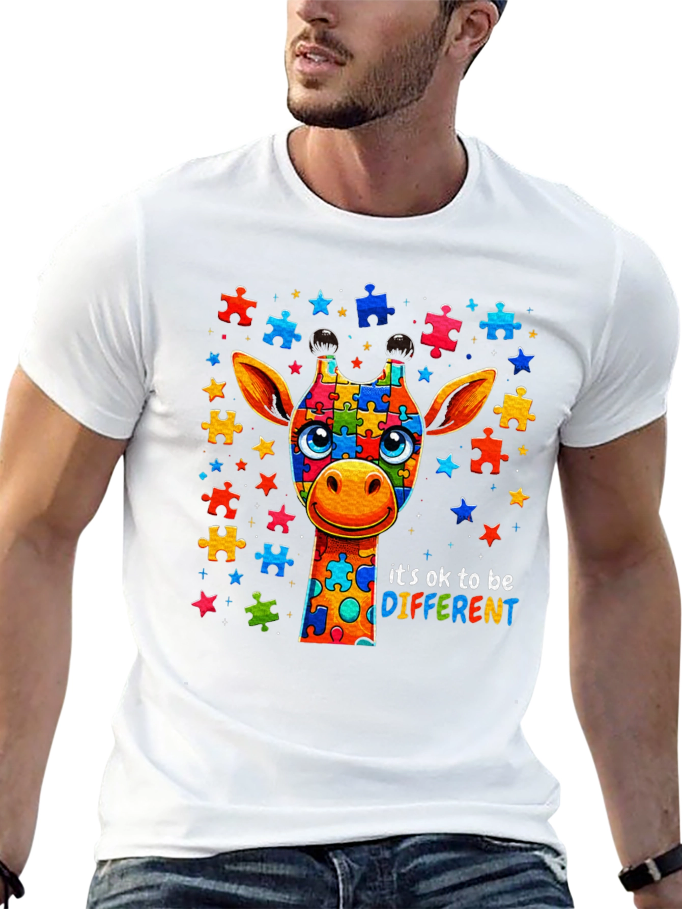 Autism Awareness Giraffe Puzzle Piece T-Shirt