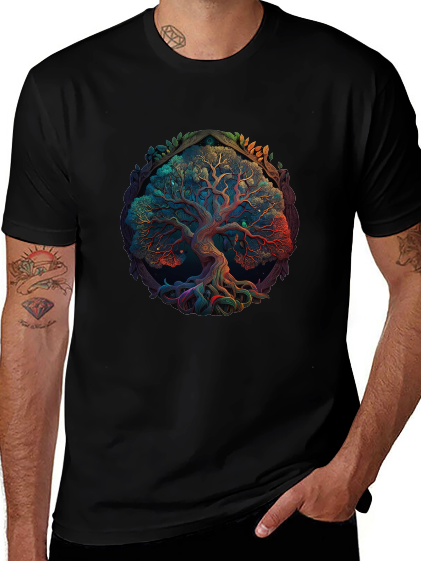 Tree of Life Graphic Print Mens Black T-Shirt