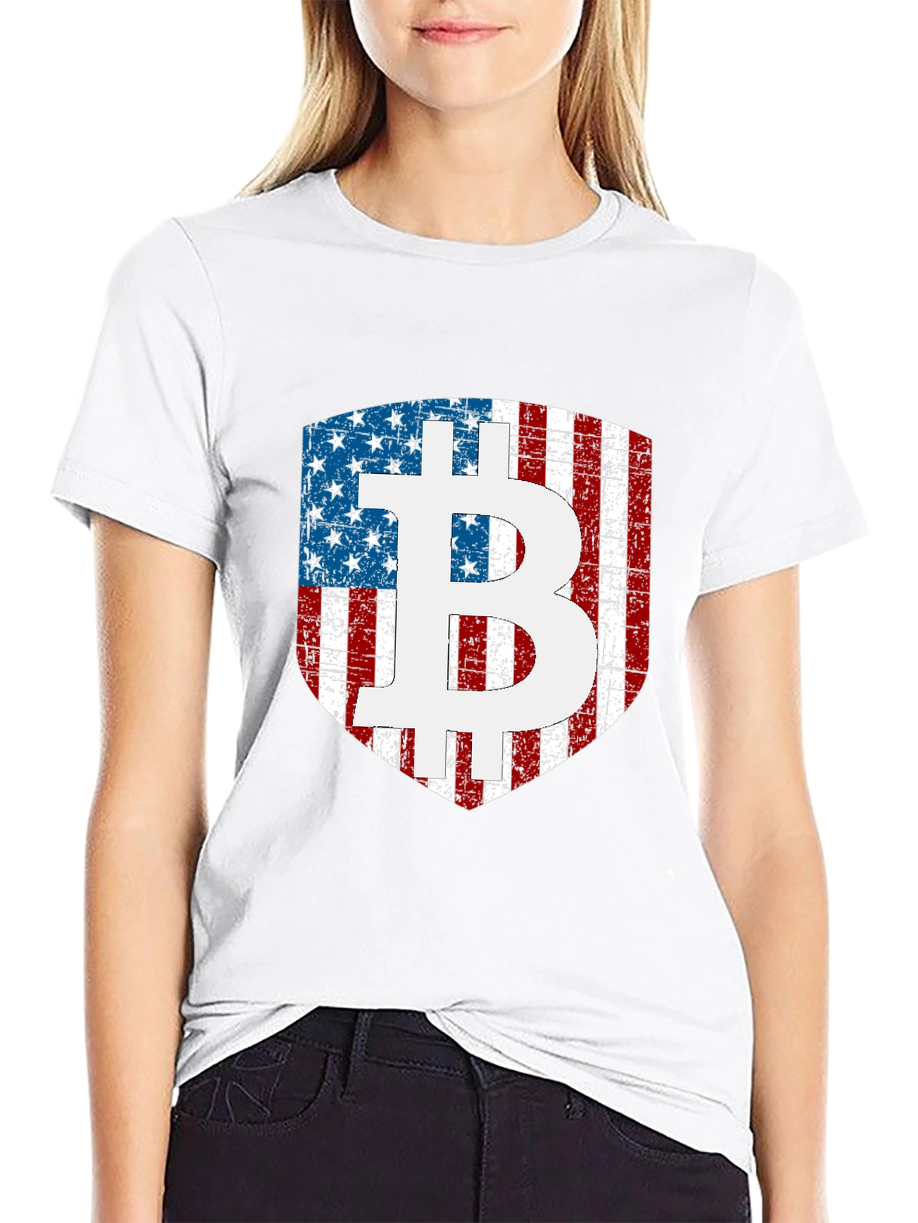 Bitcoin USA Flag Shield Graphic T-Shirt