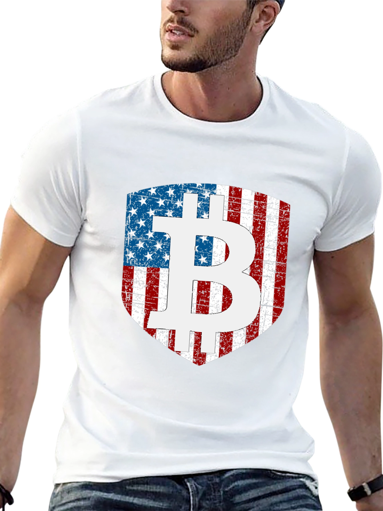 Bitcoin USA Flag Shield Graphic T-Shirt