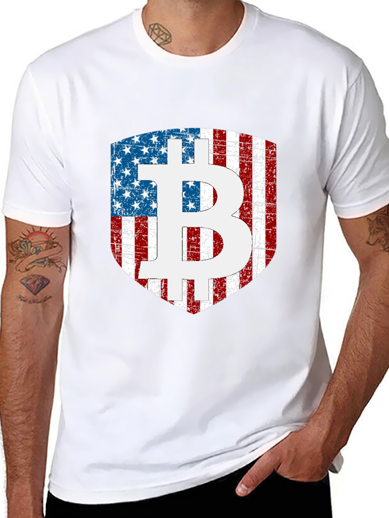Bitcoin USA Flag Shield Graphic T-Shirt