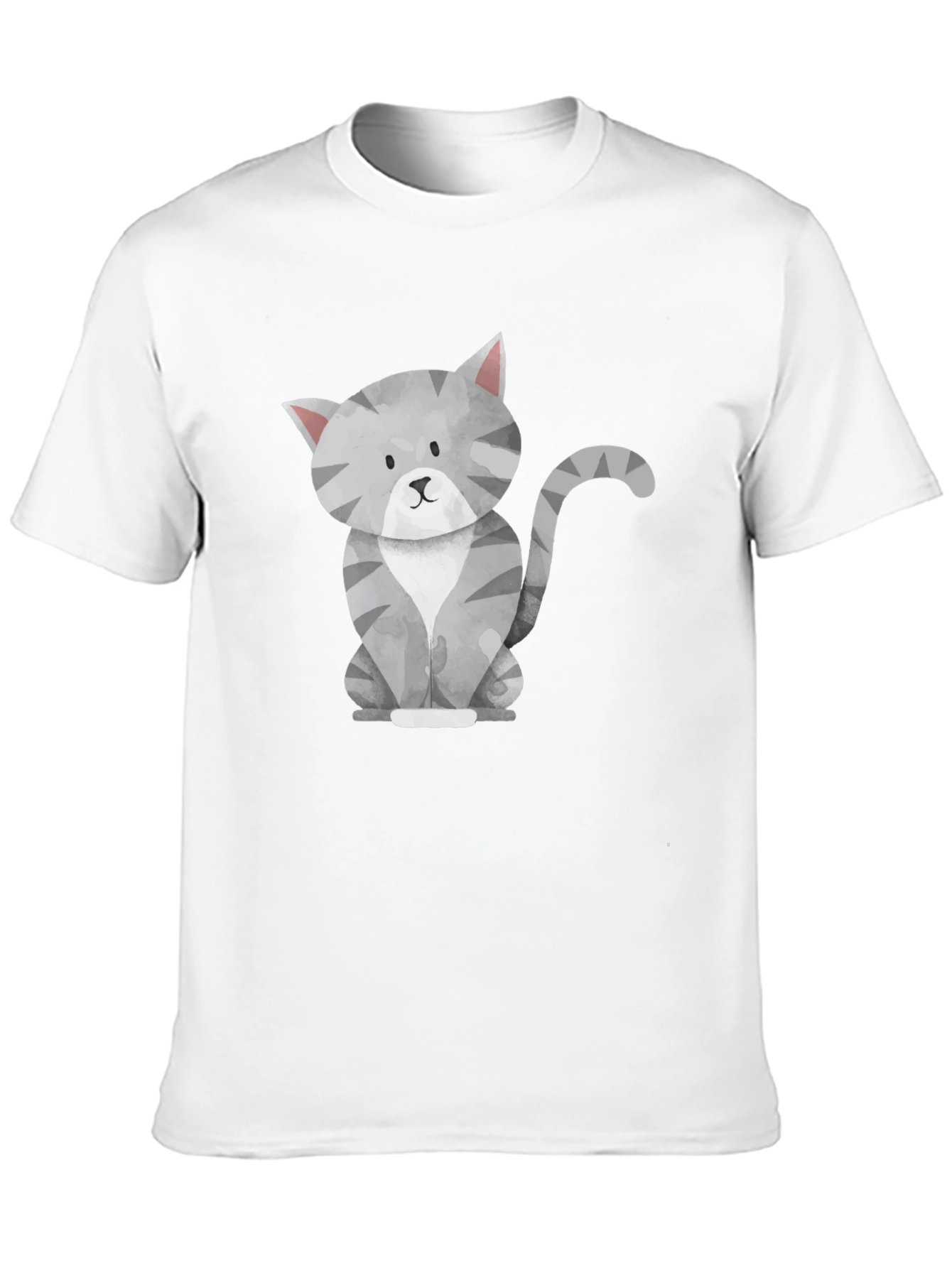 Cute Gray Cat Graphic Tee - Mens Black T-Shirt