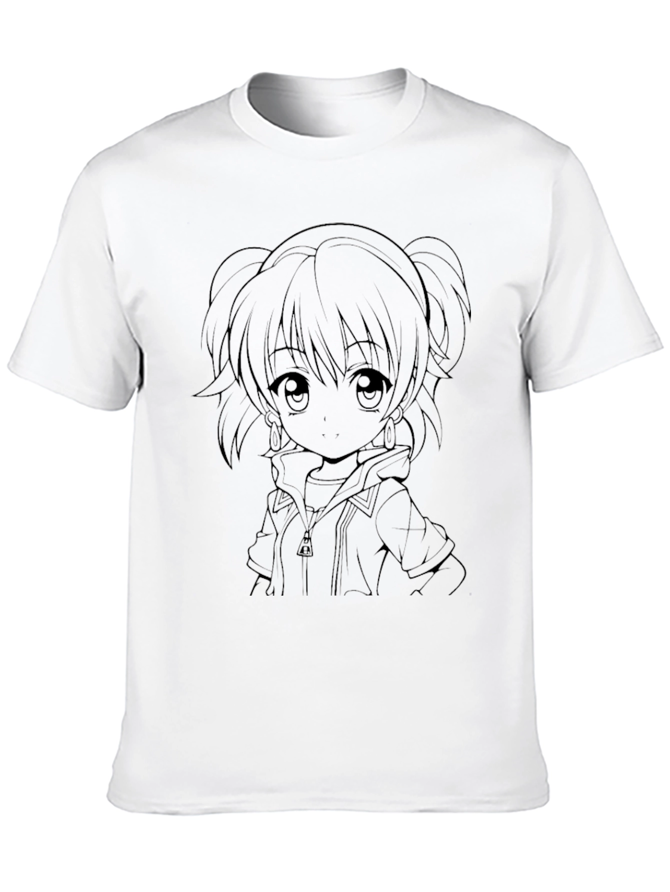 Anime Girl Outline Black T-Shirt