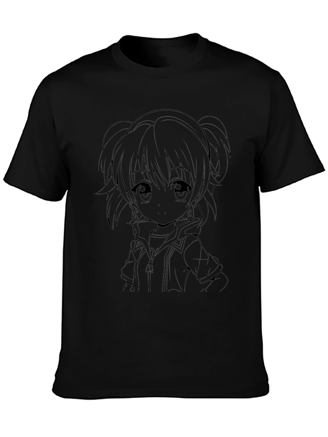 Anime Girl Outline Black T-Shirt