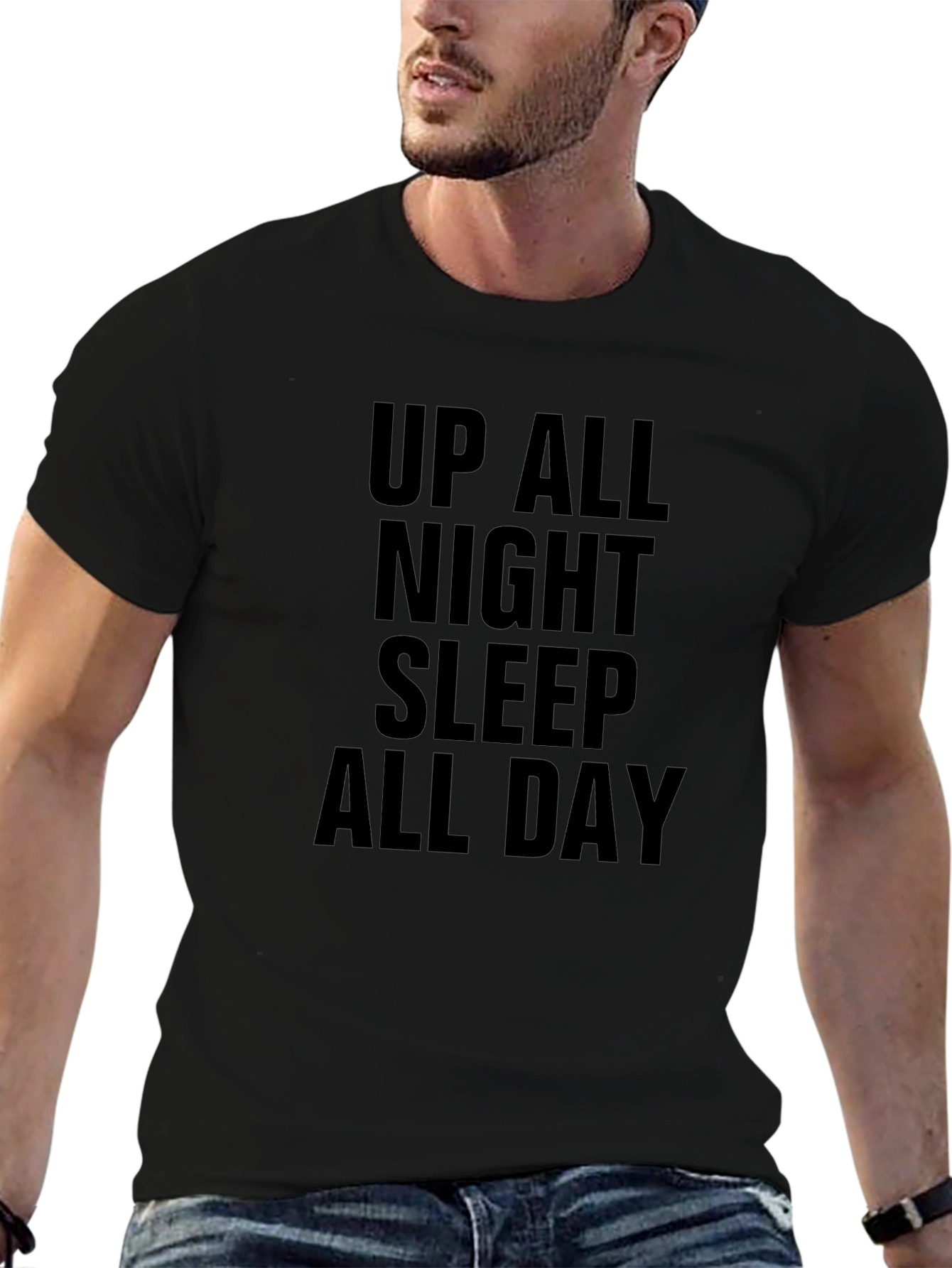 Up All Night T-Shirt - Black Graphic Tee