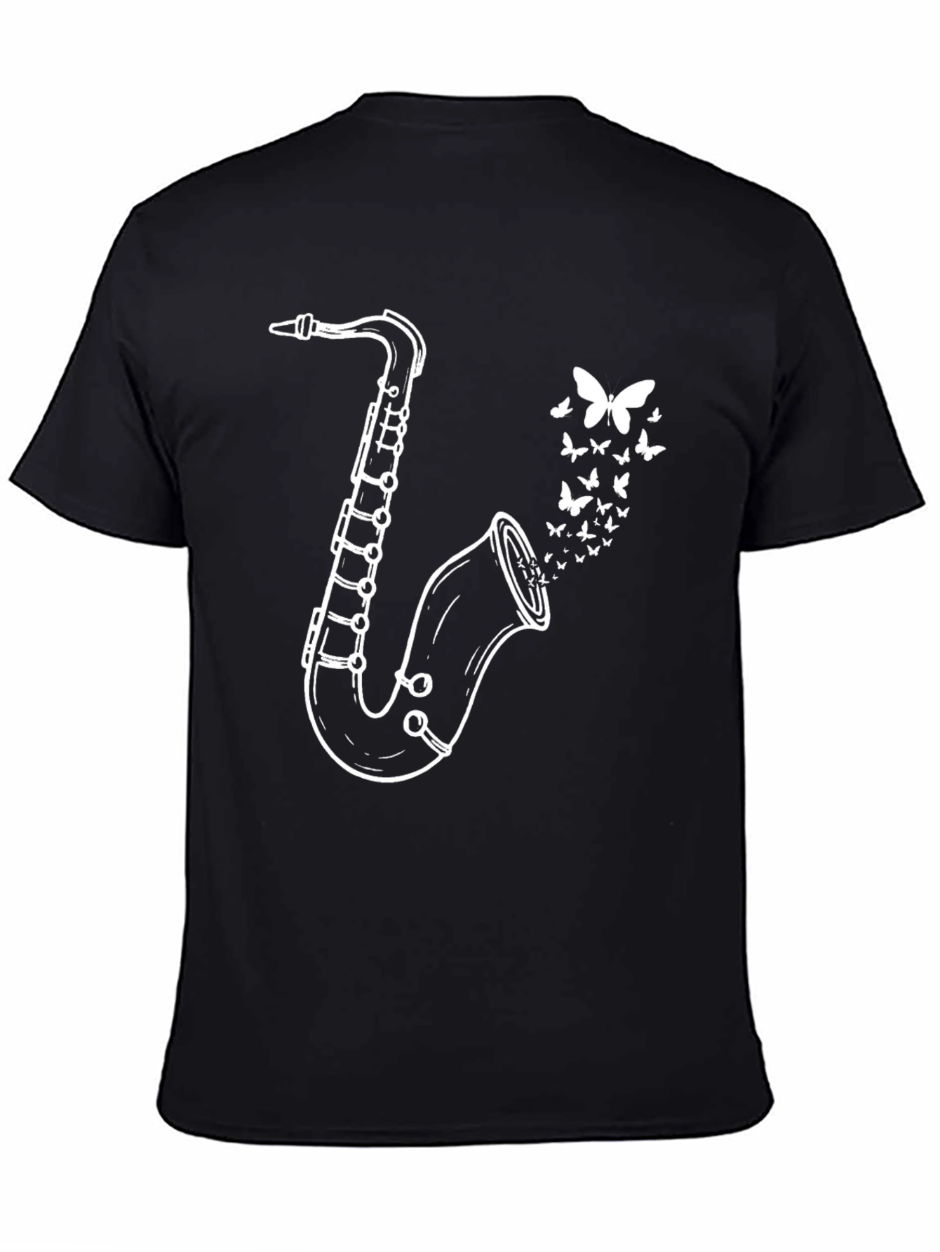 Saxophone Butterfly Graphic Tee - Black Casual T-Shirt