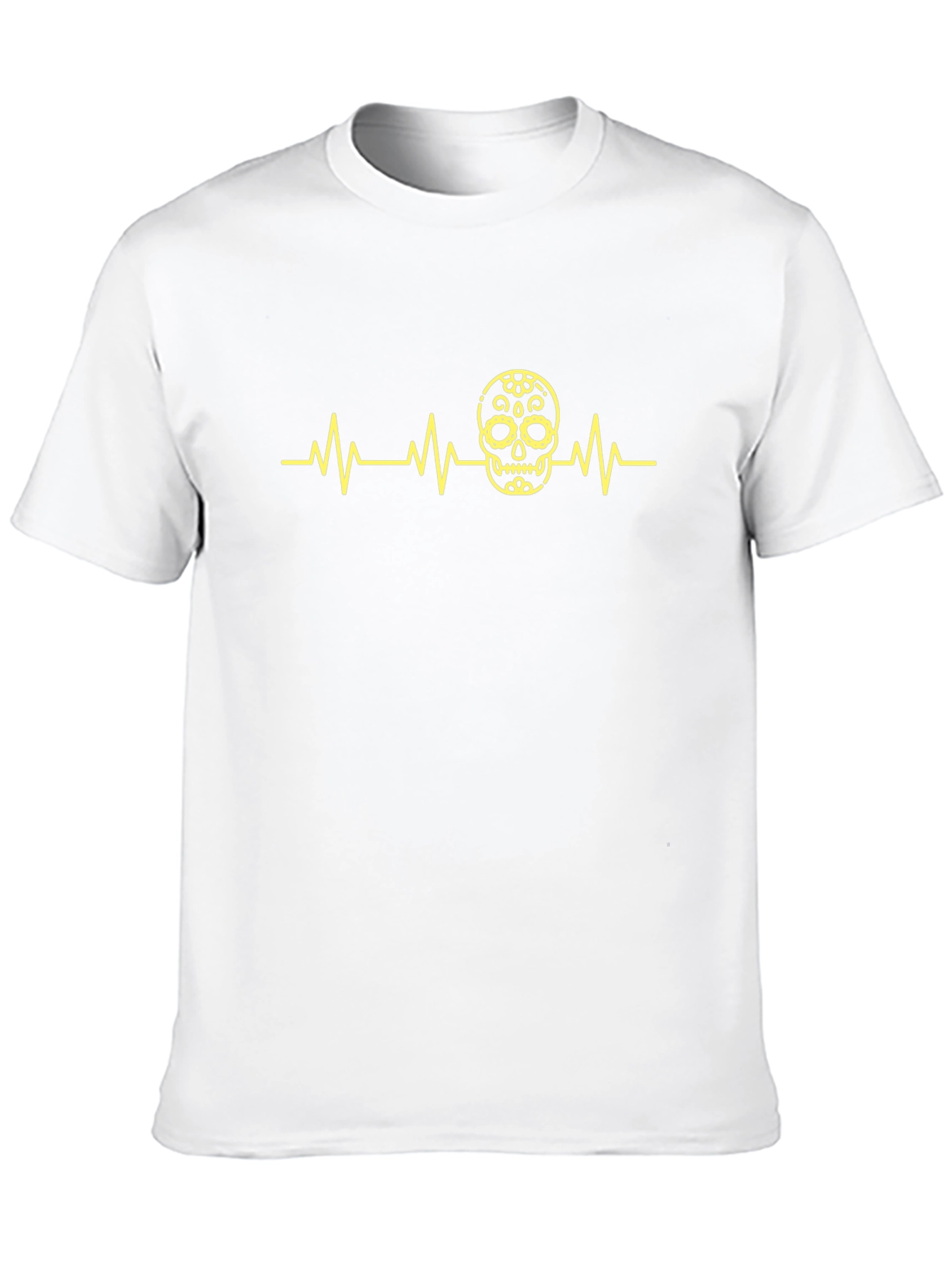 Skull Heartbeat Graphic Tee - Stylish Crew Neck T-Shirt