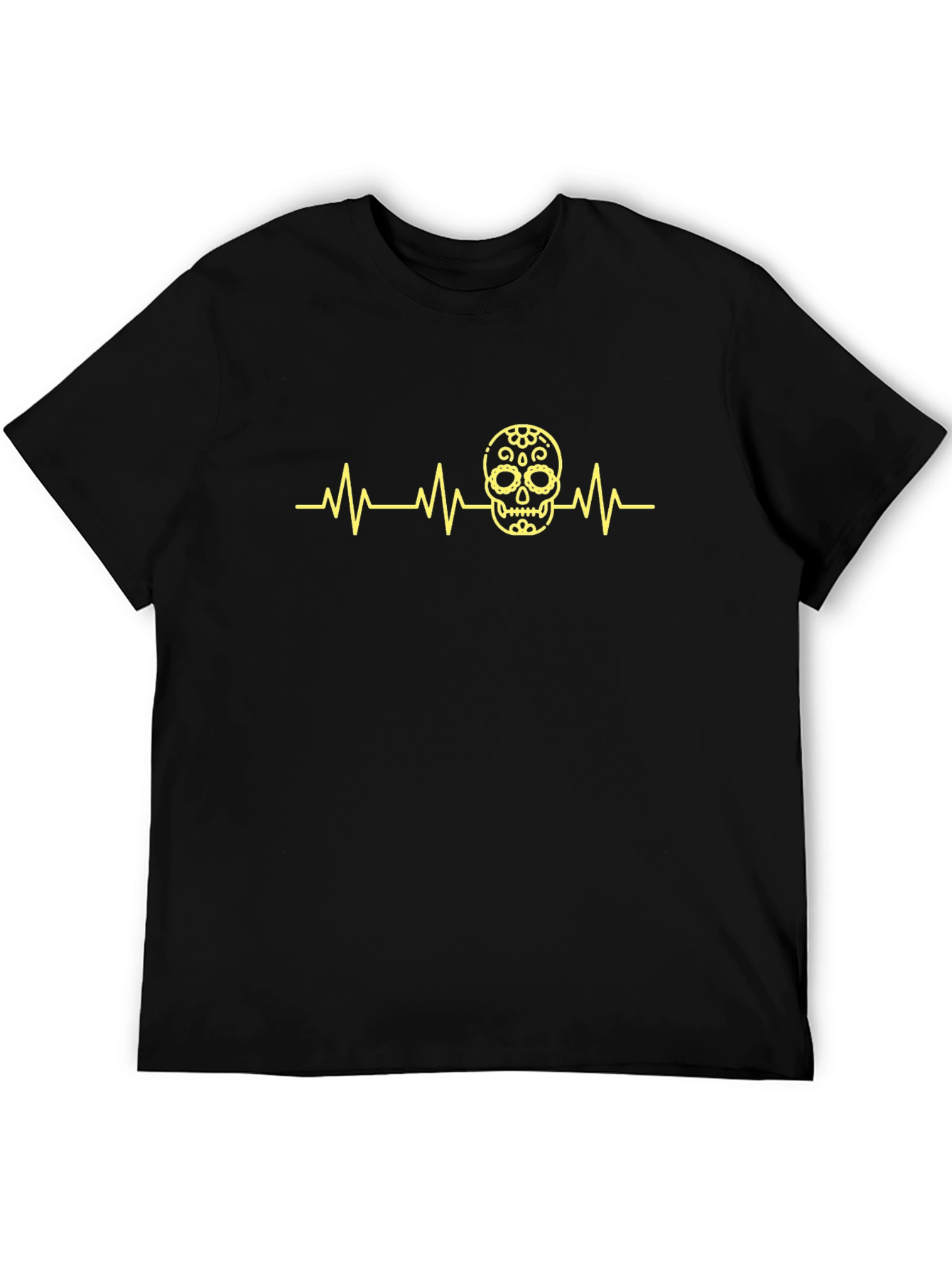 Skull Heartbeat Graphic Tee - Stylish Crew Neck T-Shirt