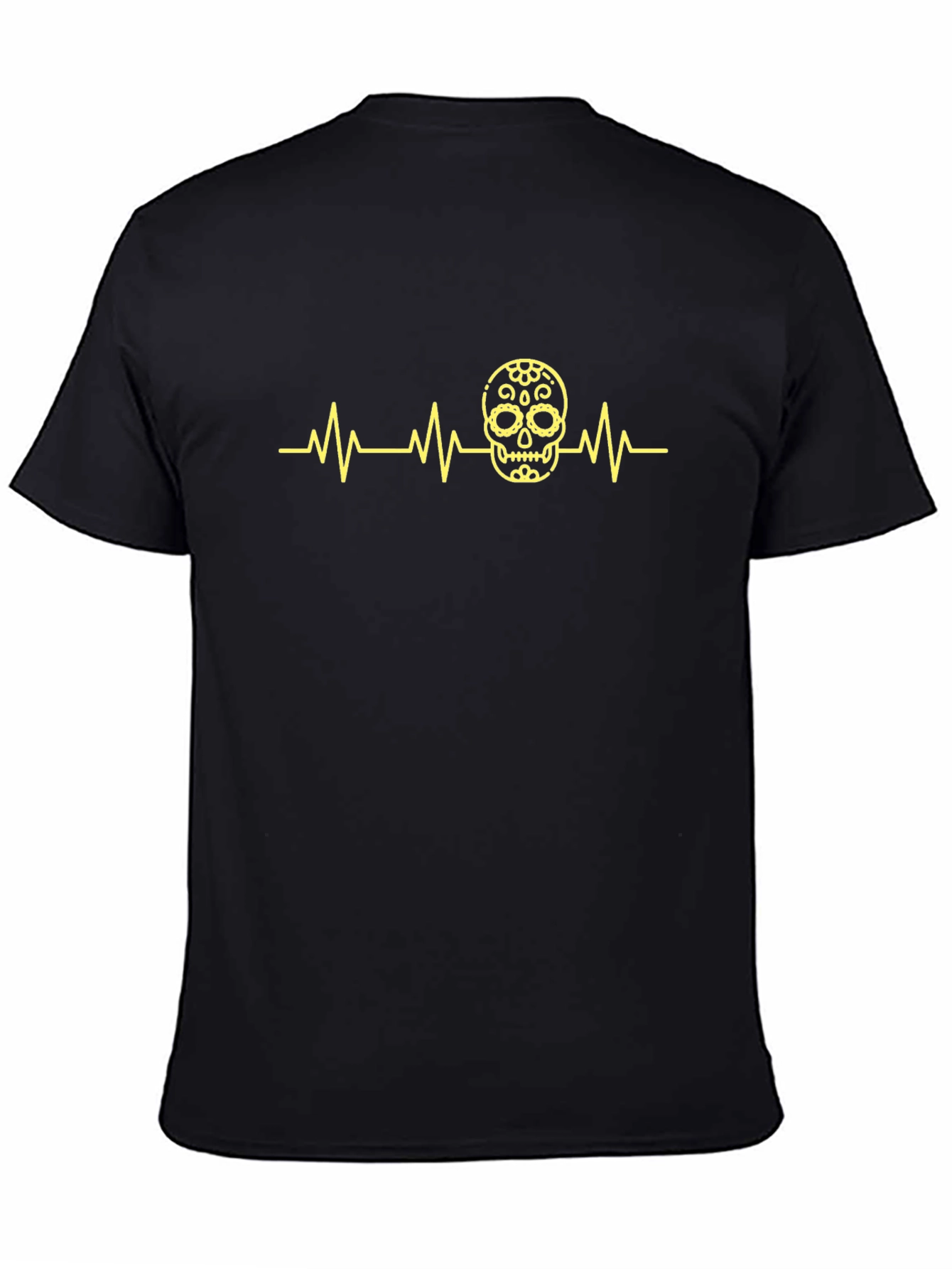 Skull Heartbeat Graphic Tee - Stylish Crew Neck T-Shirt