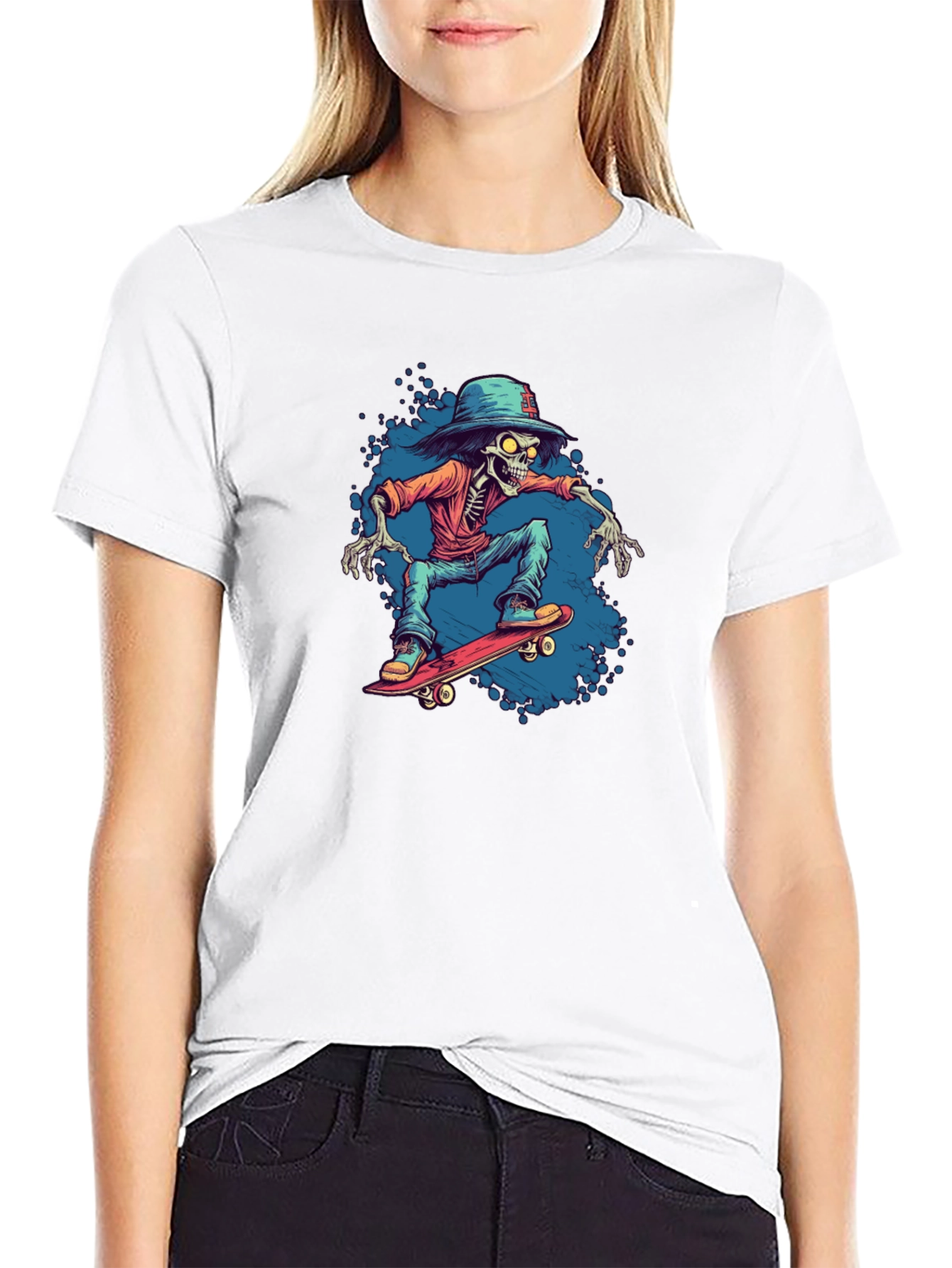 Skeleton Skateboarder Graphic Tee - Cool Streetwear