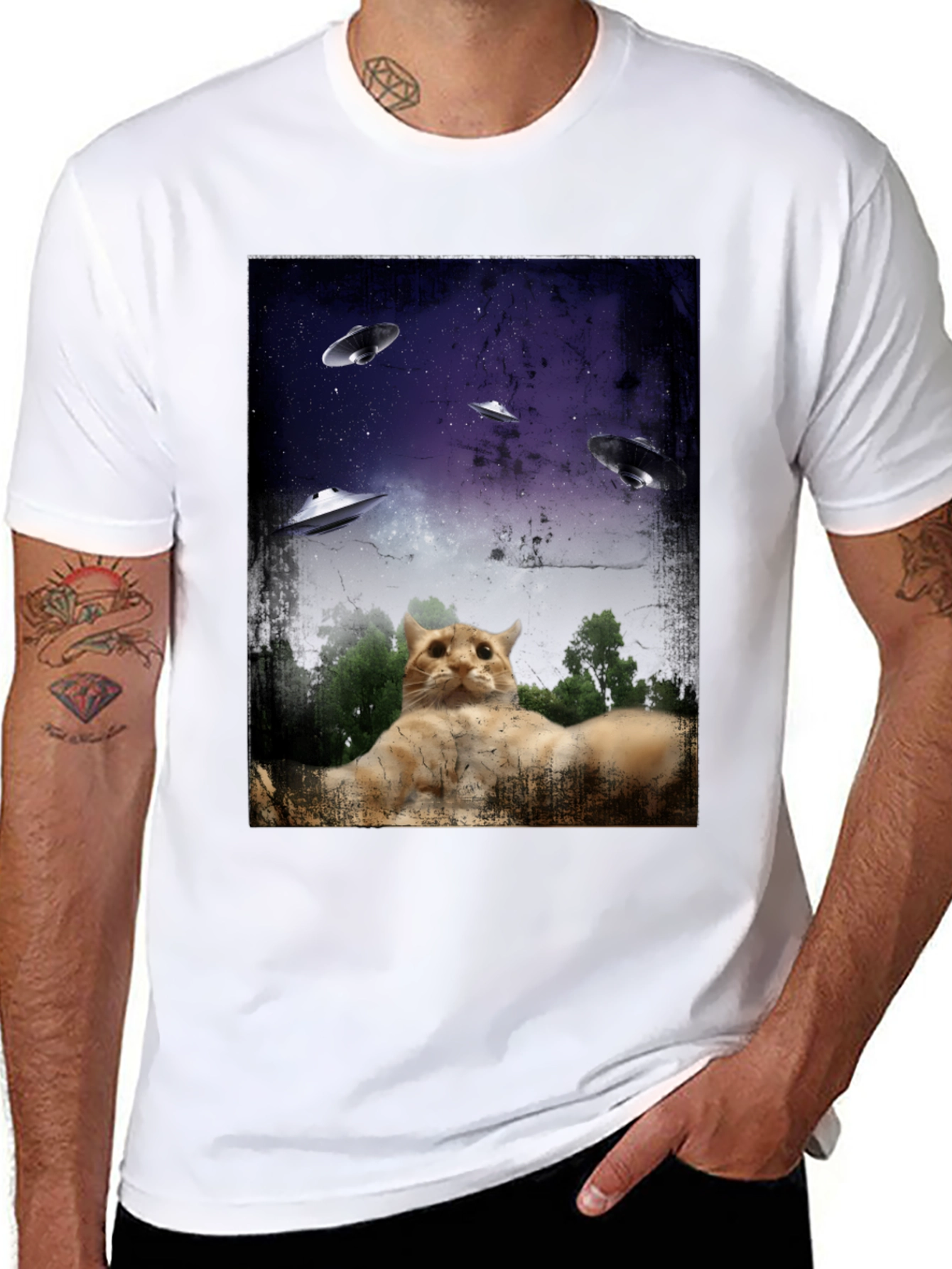 Cosmic Cat UFO Abduction T-Shirt