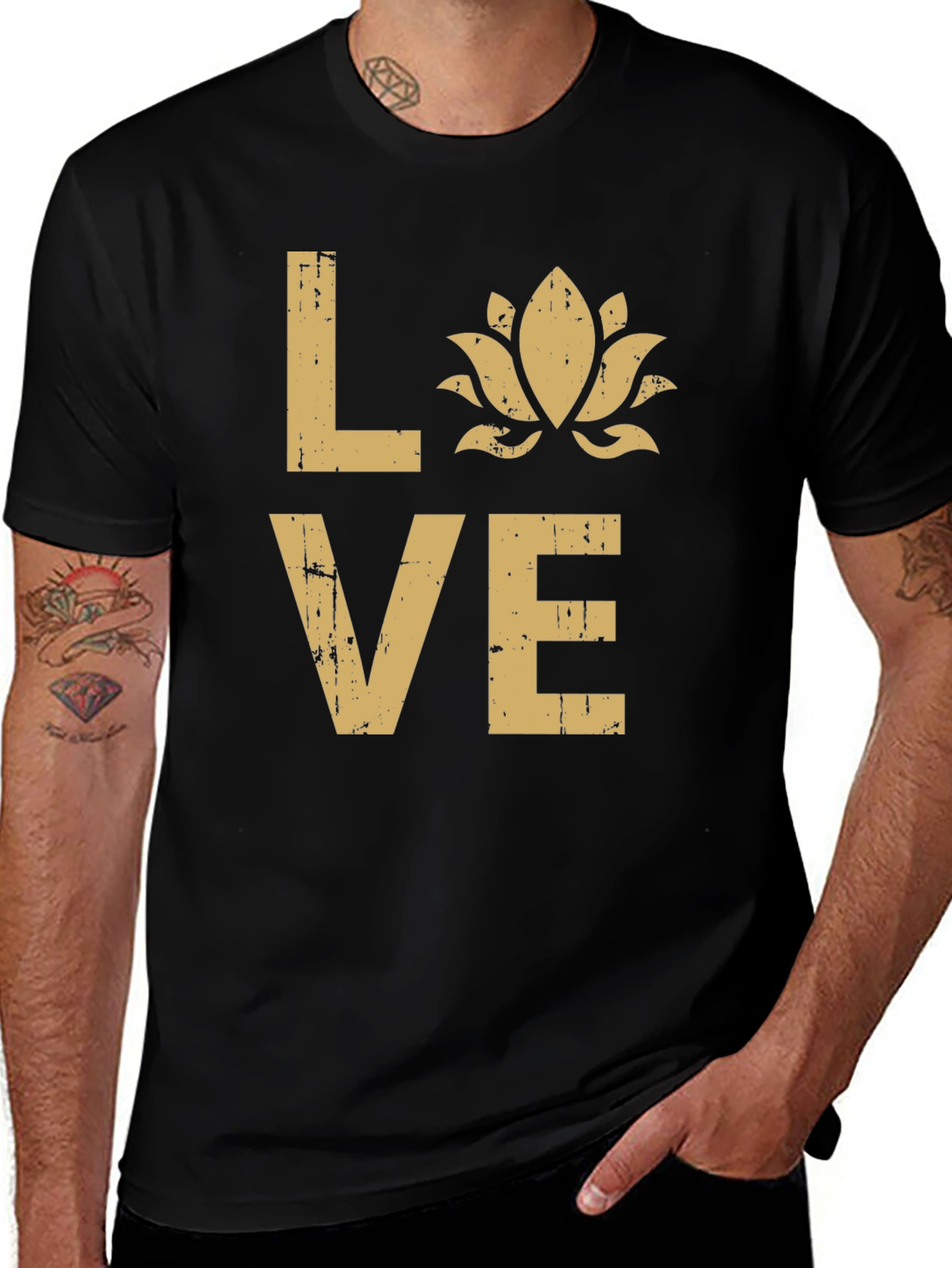 Love Lotus Flower Graphic T-Shirt - Black