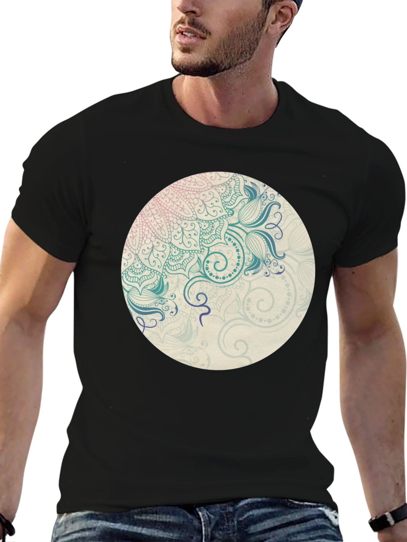 Mandala Graphic Print Crew Neck T-Shirt