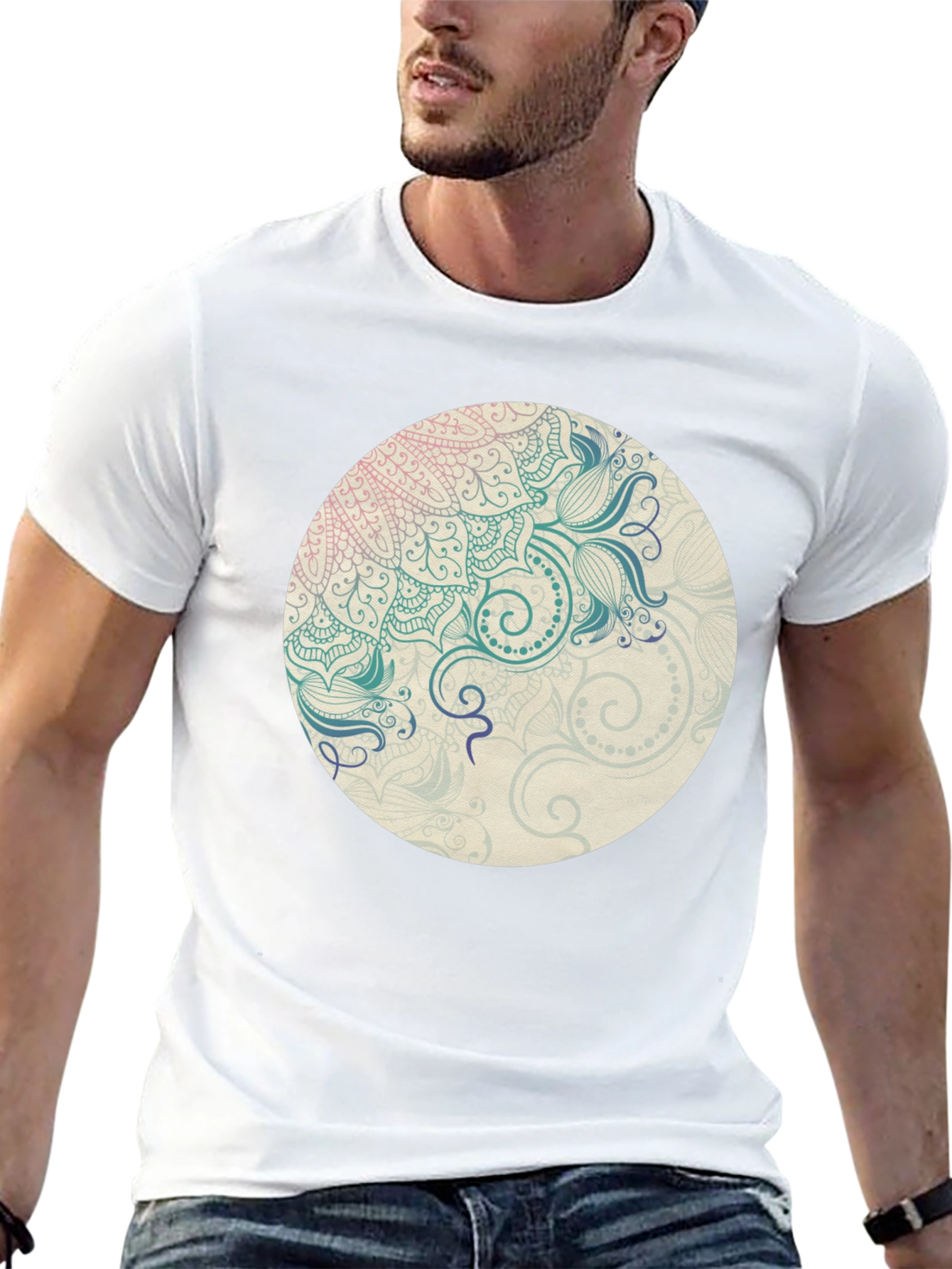 Mandala Graphic Print Crew Neck T-Shirt