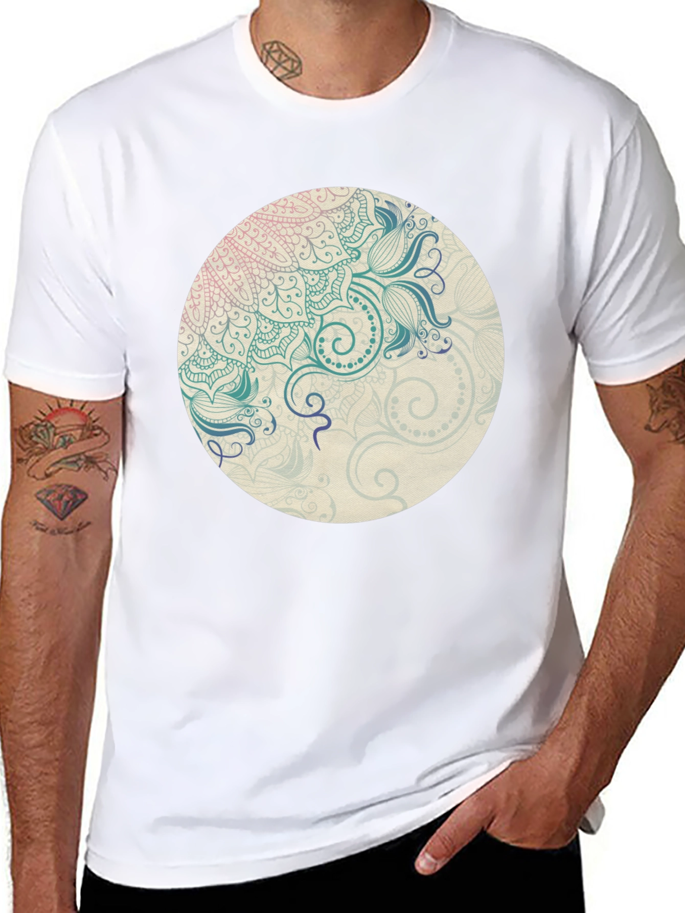 Mandala Graphic Print Crew Neck T-Shirt