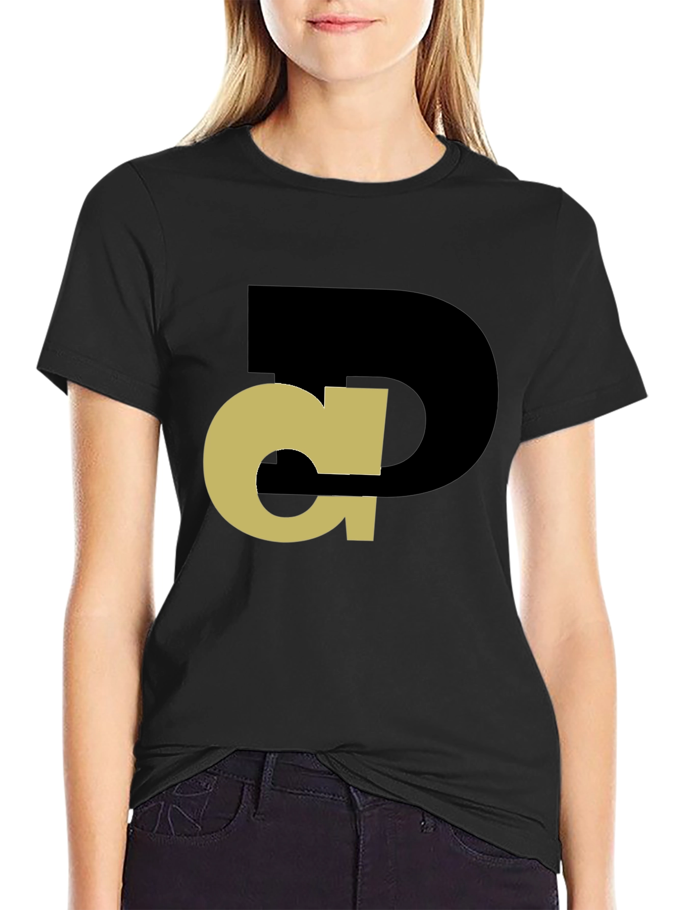 Abstract Initial T-Shirt - Black Tee with Gold Design