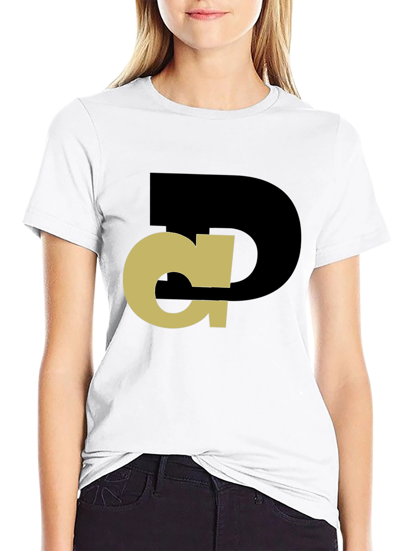 Abstract Initial T-Shirt - Black Tee with Gold Design