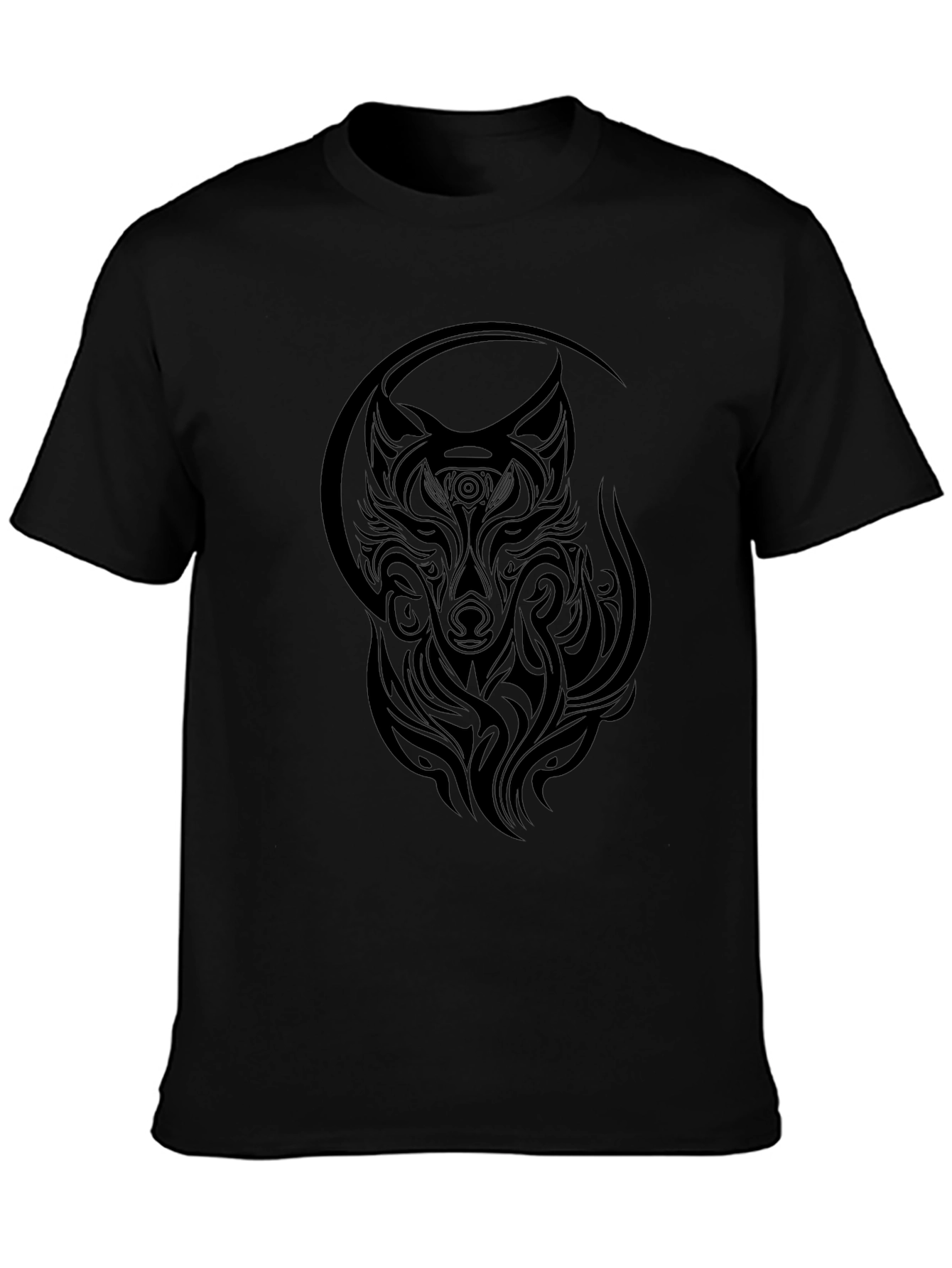 Tribal Wolf Graphic T-Shirt - Stylish Black Tee