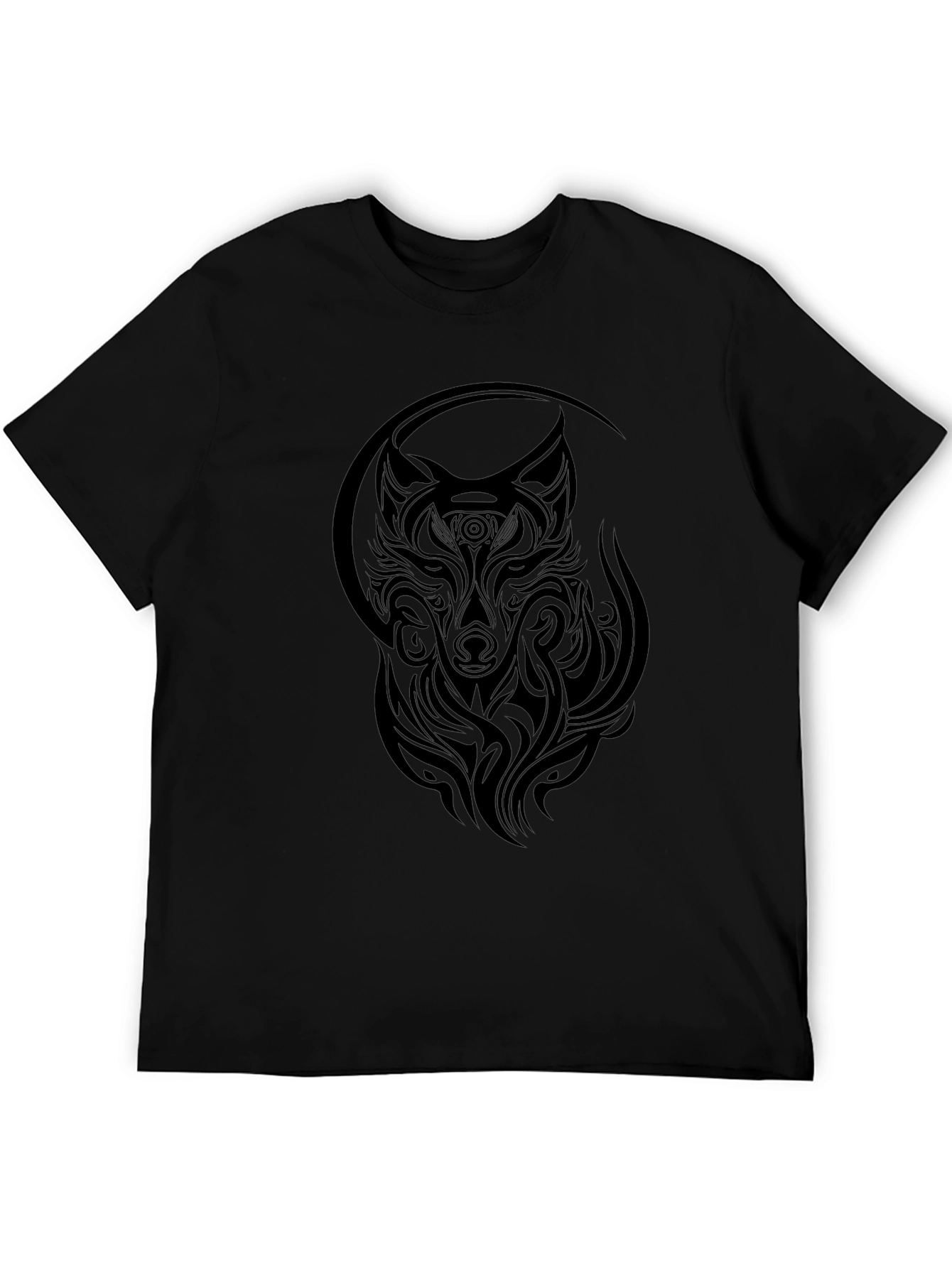 Tribal Wolf Graphic T-Shirt - Stylish Black Tee