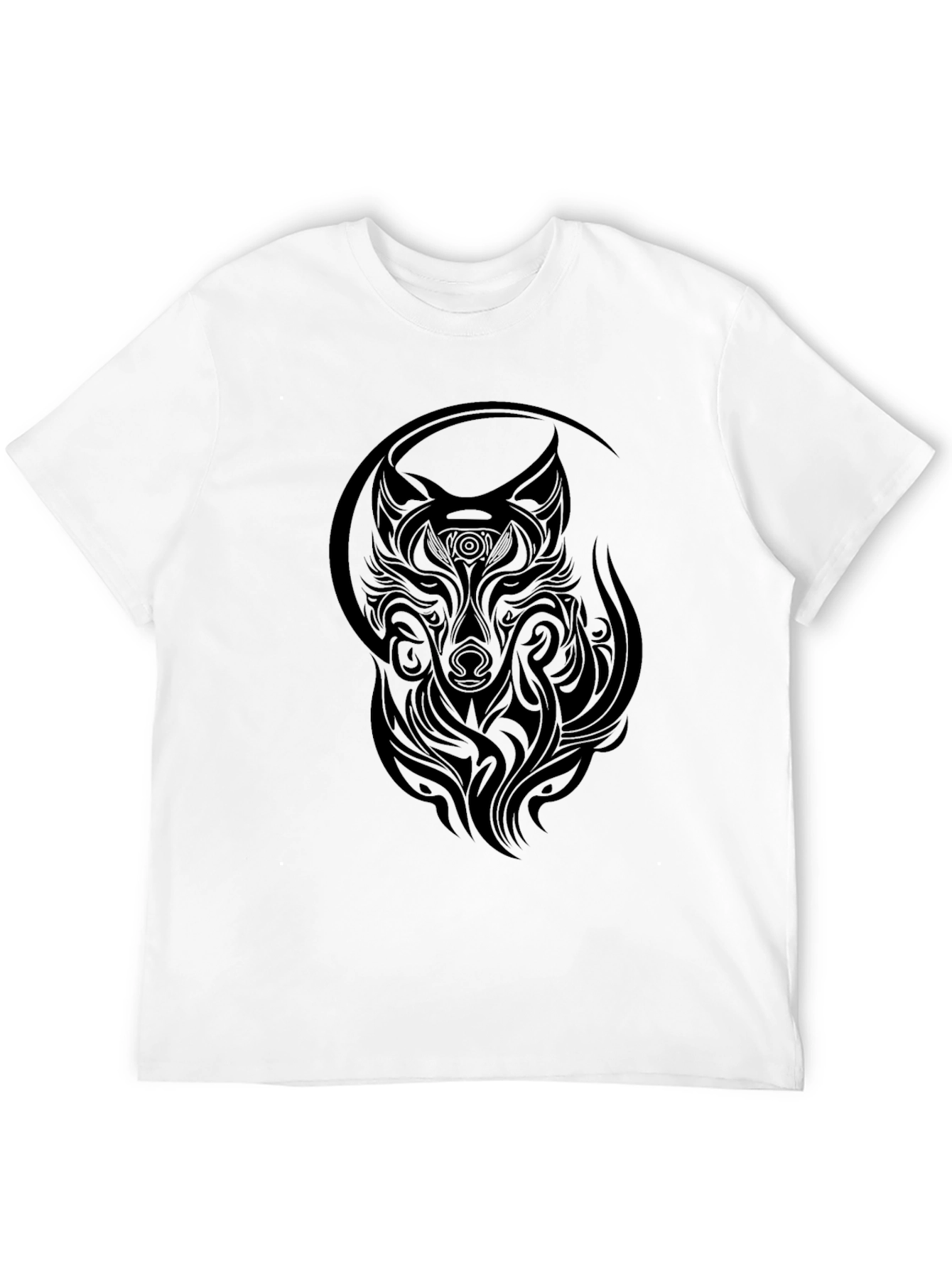 Tribal Wolf Graphic T-Shirt - Stylish Black Tee