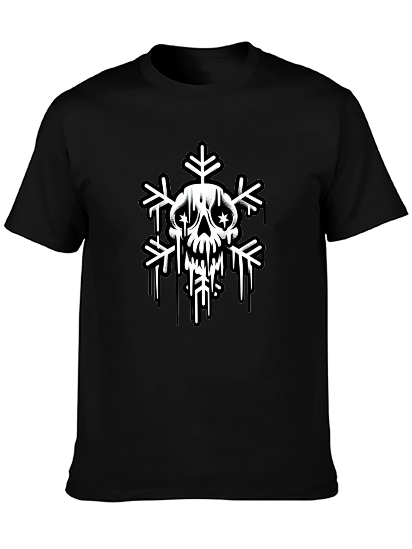 Skull Snowflake Graphic Tee - Black Cotton