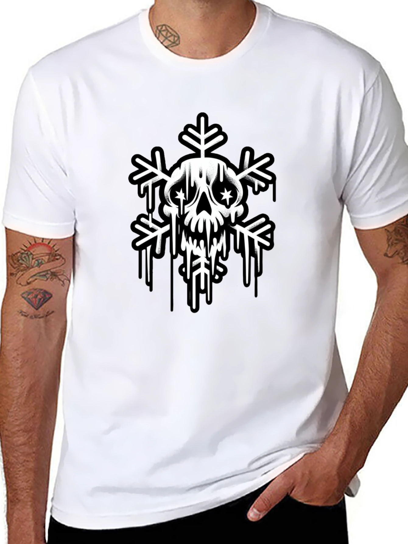 Skull Snowflake Graphic Tee - Black Cotton