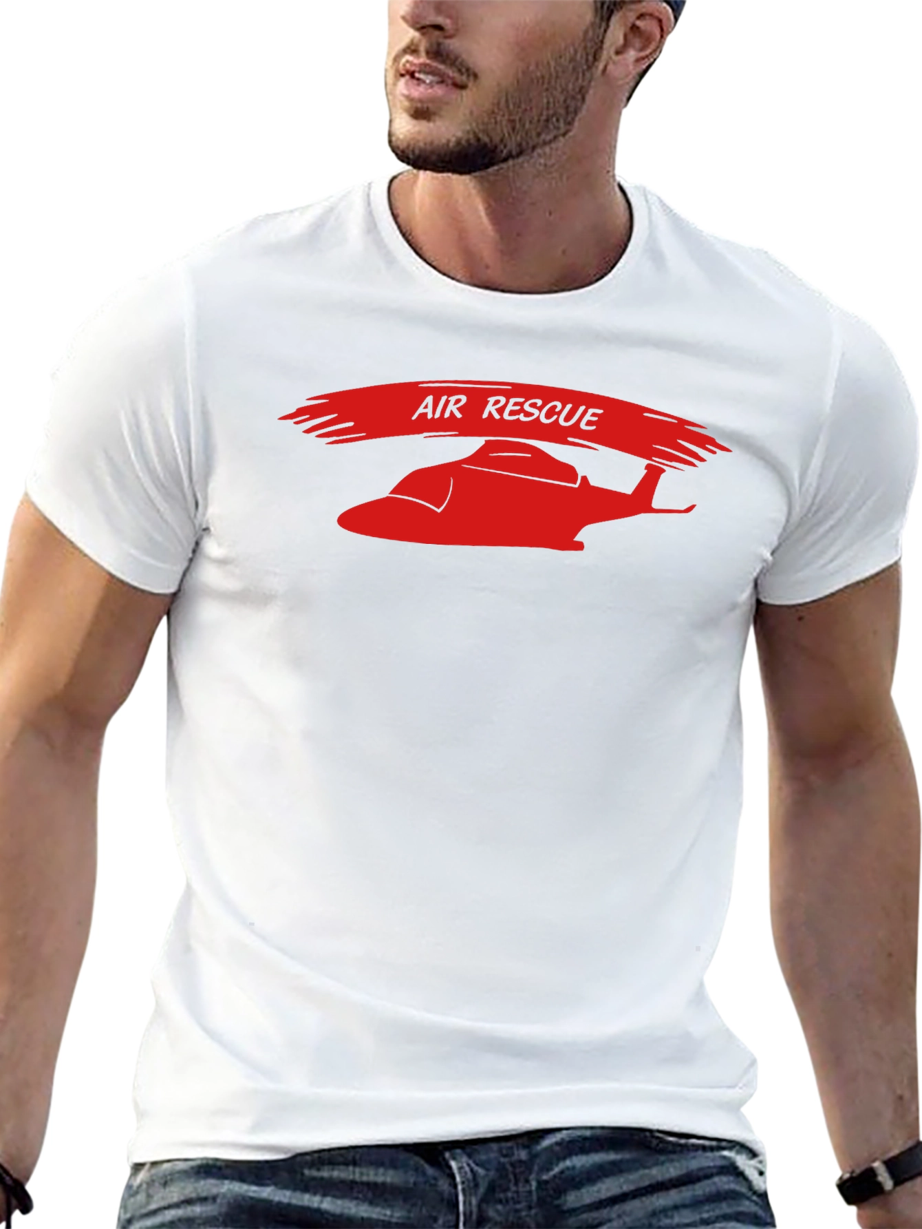 Air Rescue Graphic T-Shirt - Red Helicopter Print