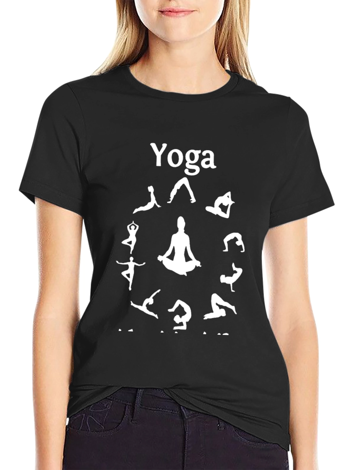 Yoga Pose Graphic Tee - Black Cotton T-Shirt