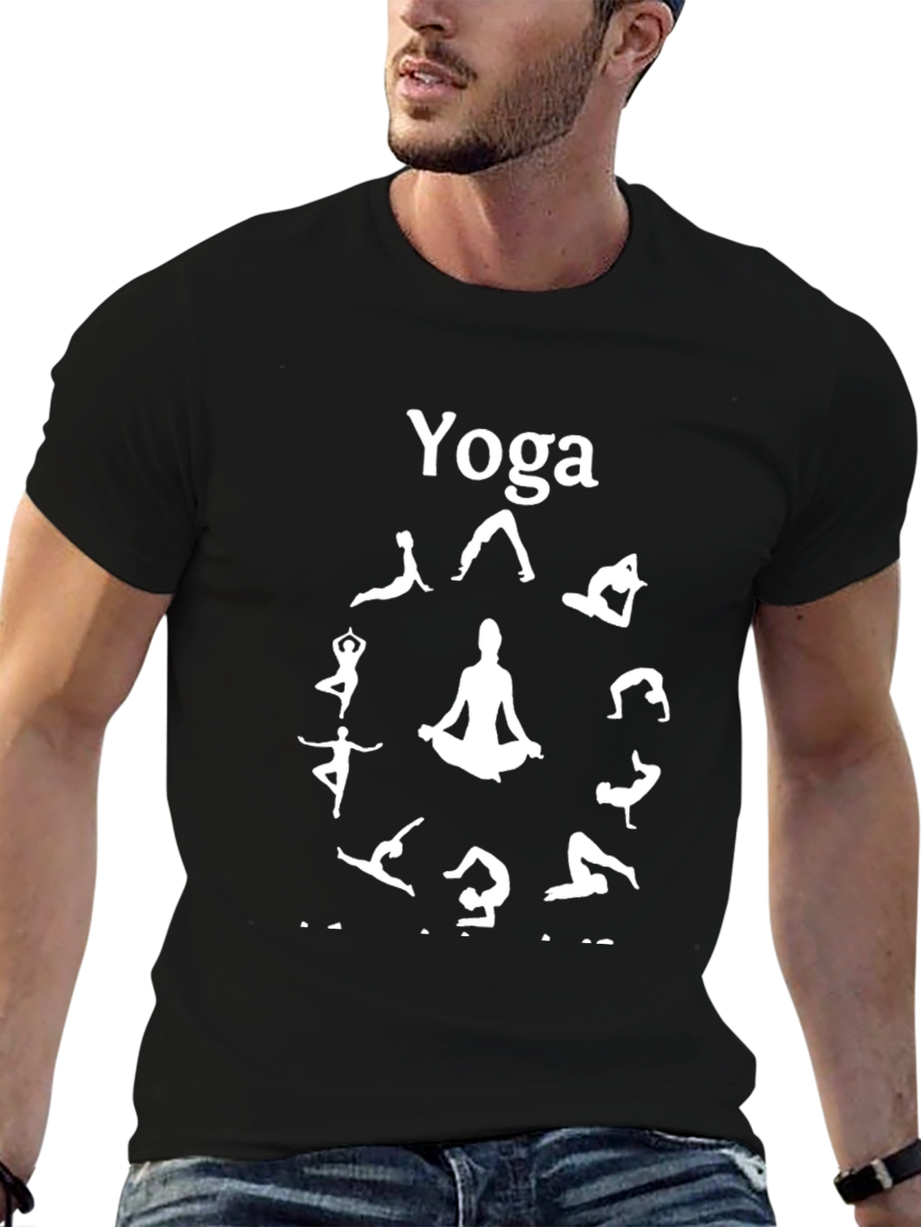 Yoga Pose Graphic Tee - Black Cotton T-Shirt