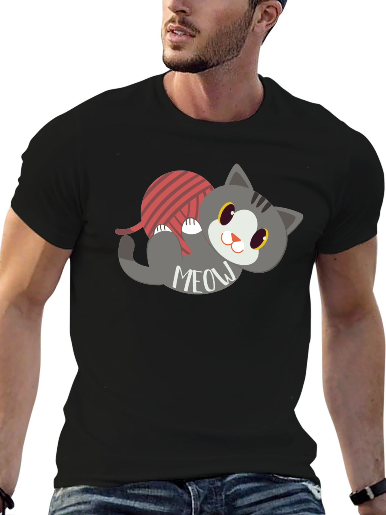 Cute Meow Cat T-Shirt - Yarn Ball Fun!