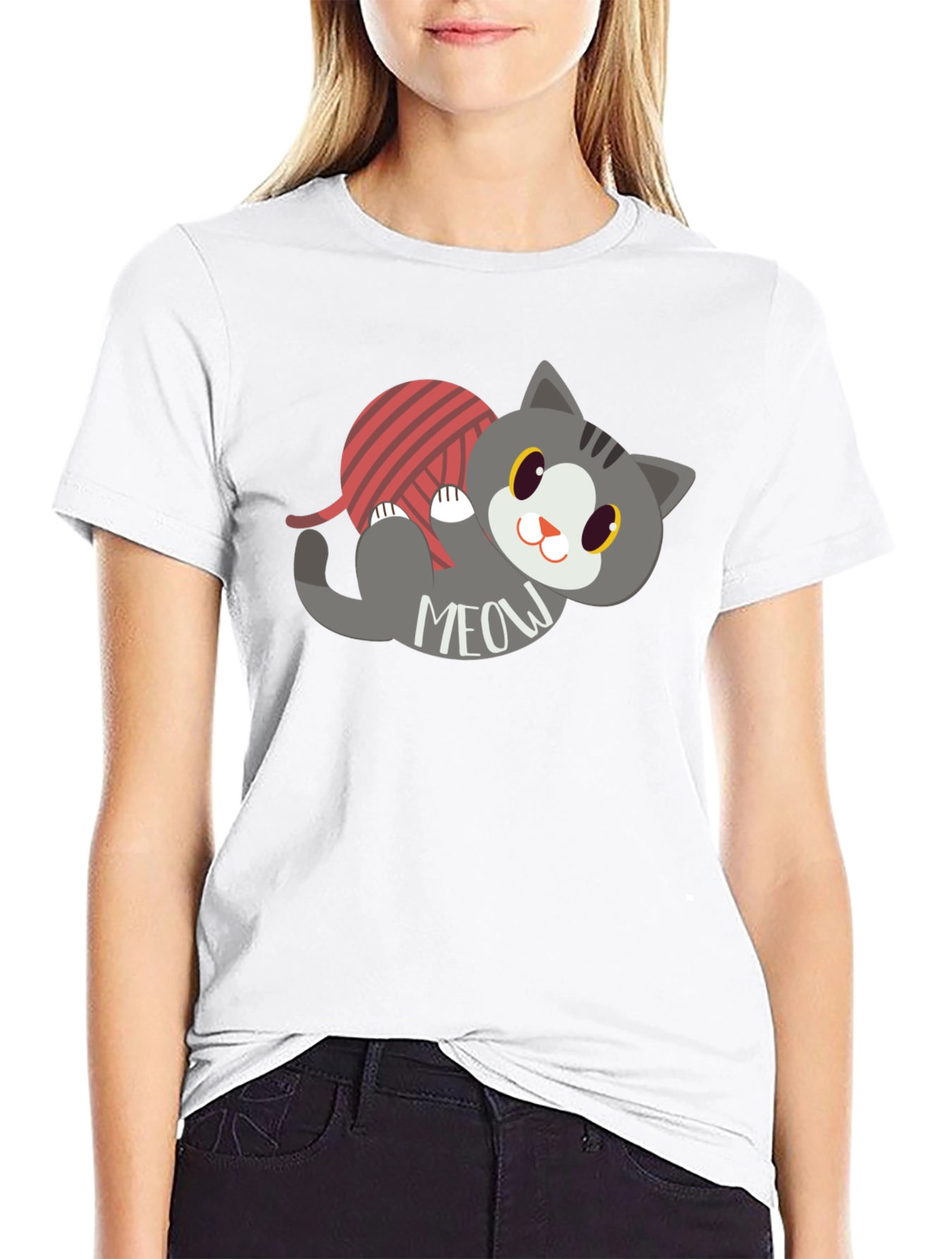 Cute Meow Cat T-Shirt - Yarn Ball Fun!
