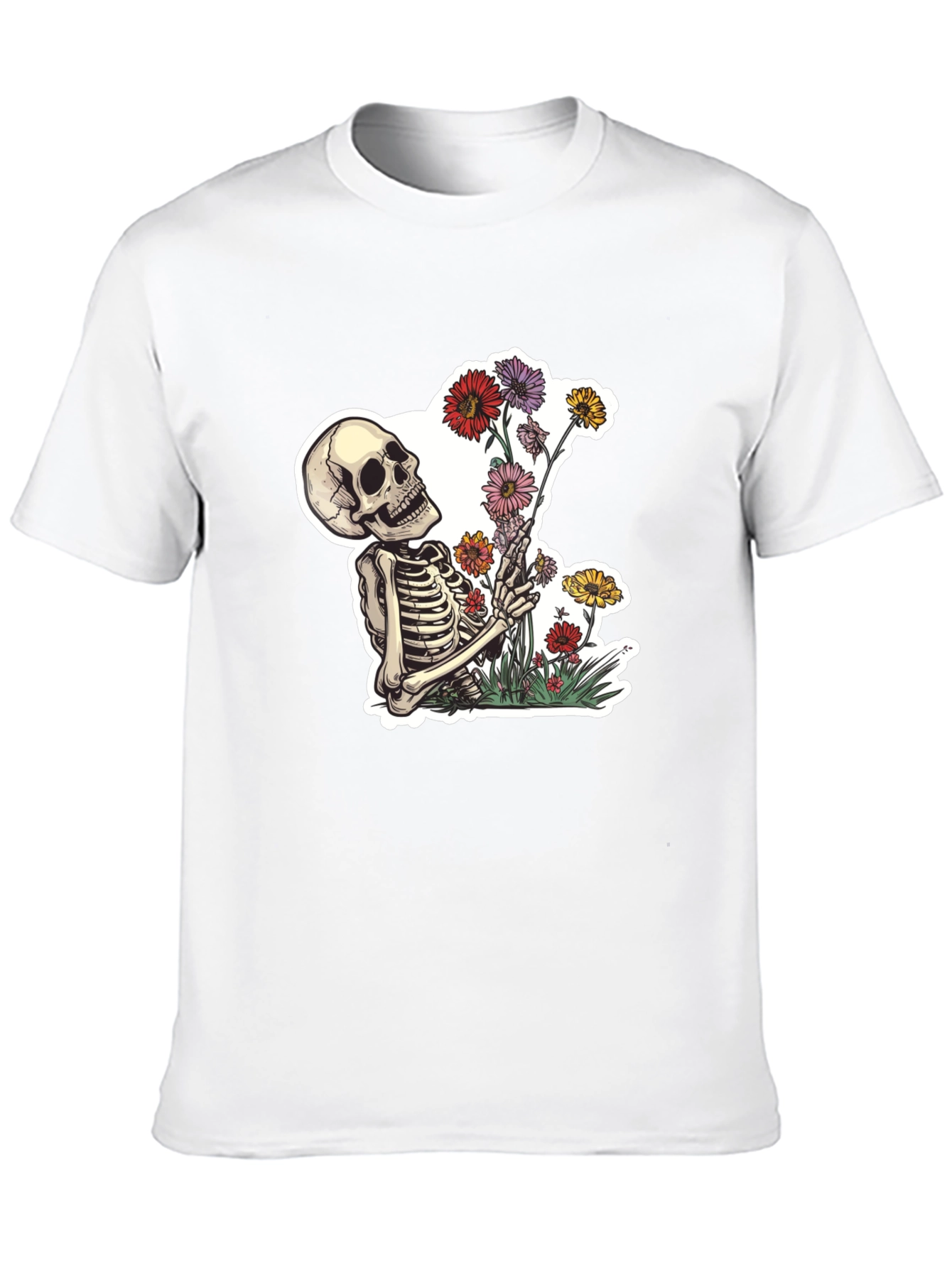 Skeleton with Flowers Graphic T-Shirt