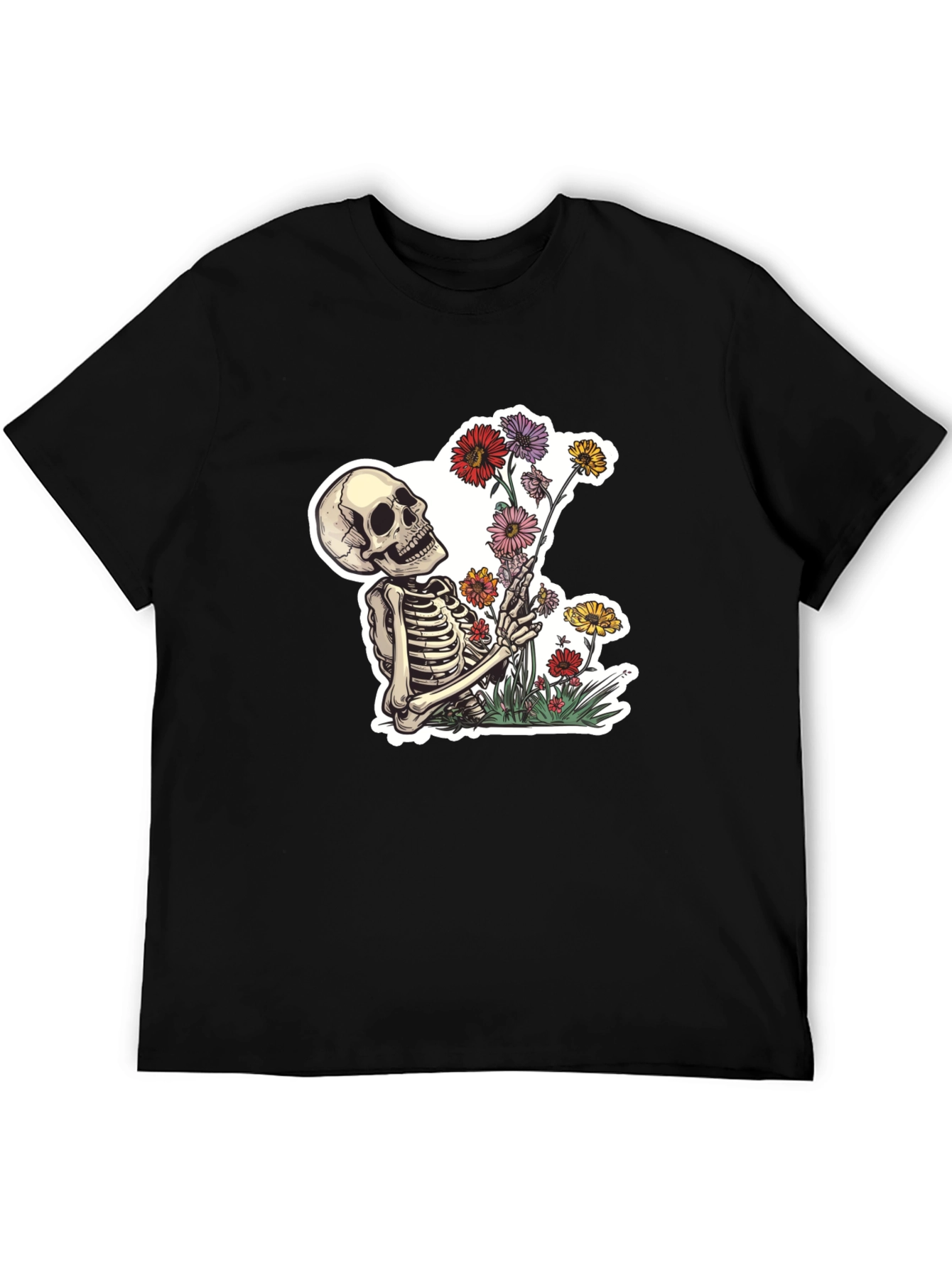 Skeleton with Flowers Graphic T-Shirt