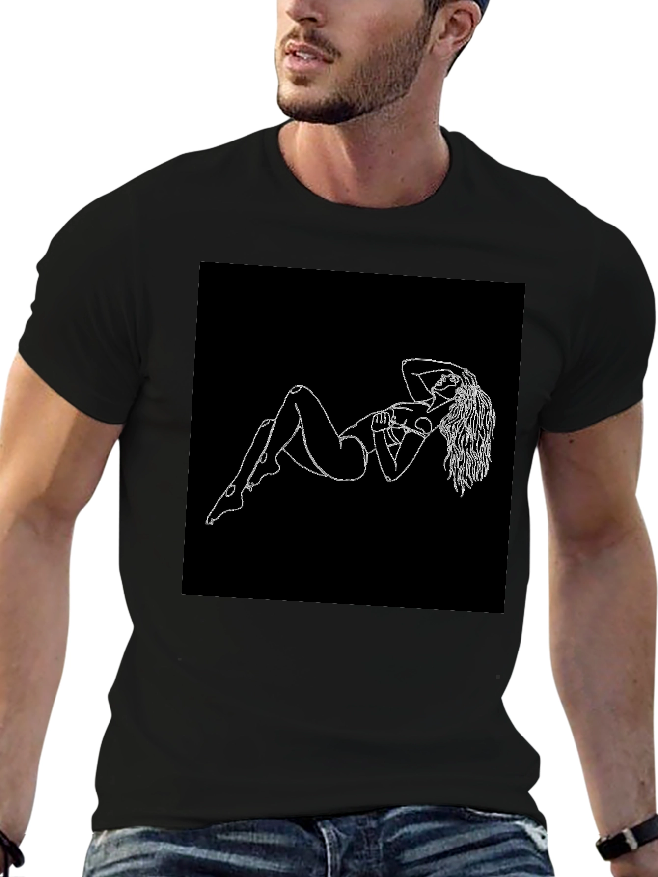 Black T-Shirt with Figure Print