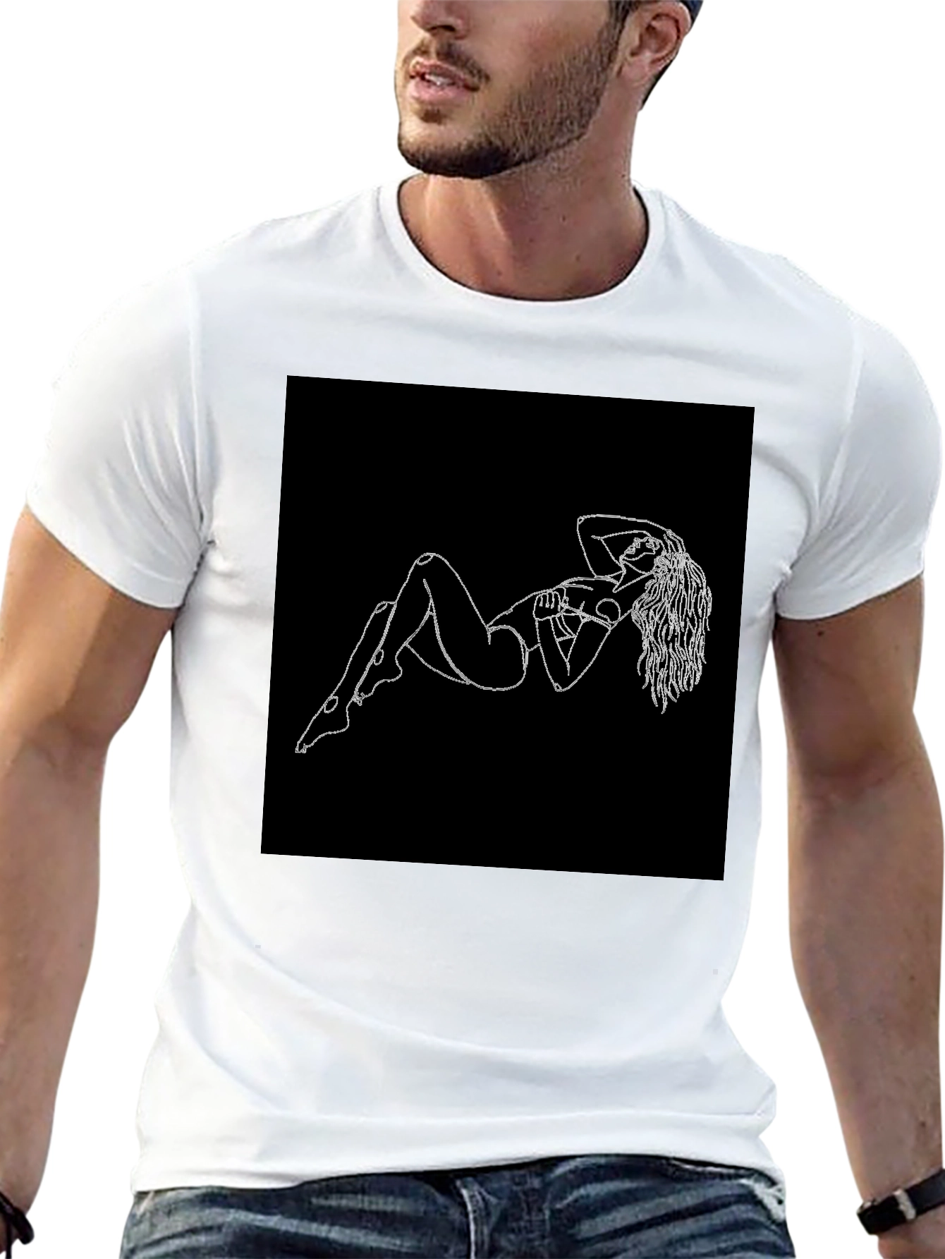 Black T-Shirt with Figure Print