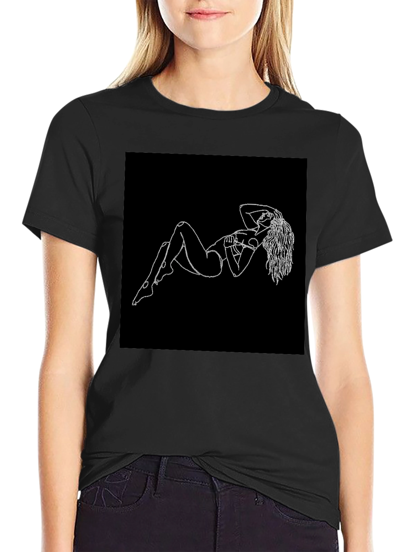 Black T-Shirt with Figure Print