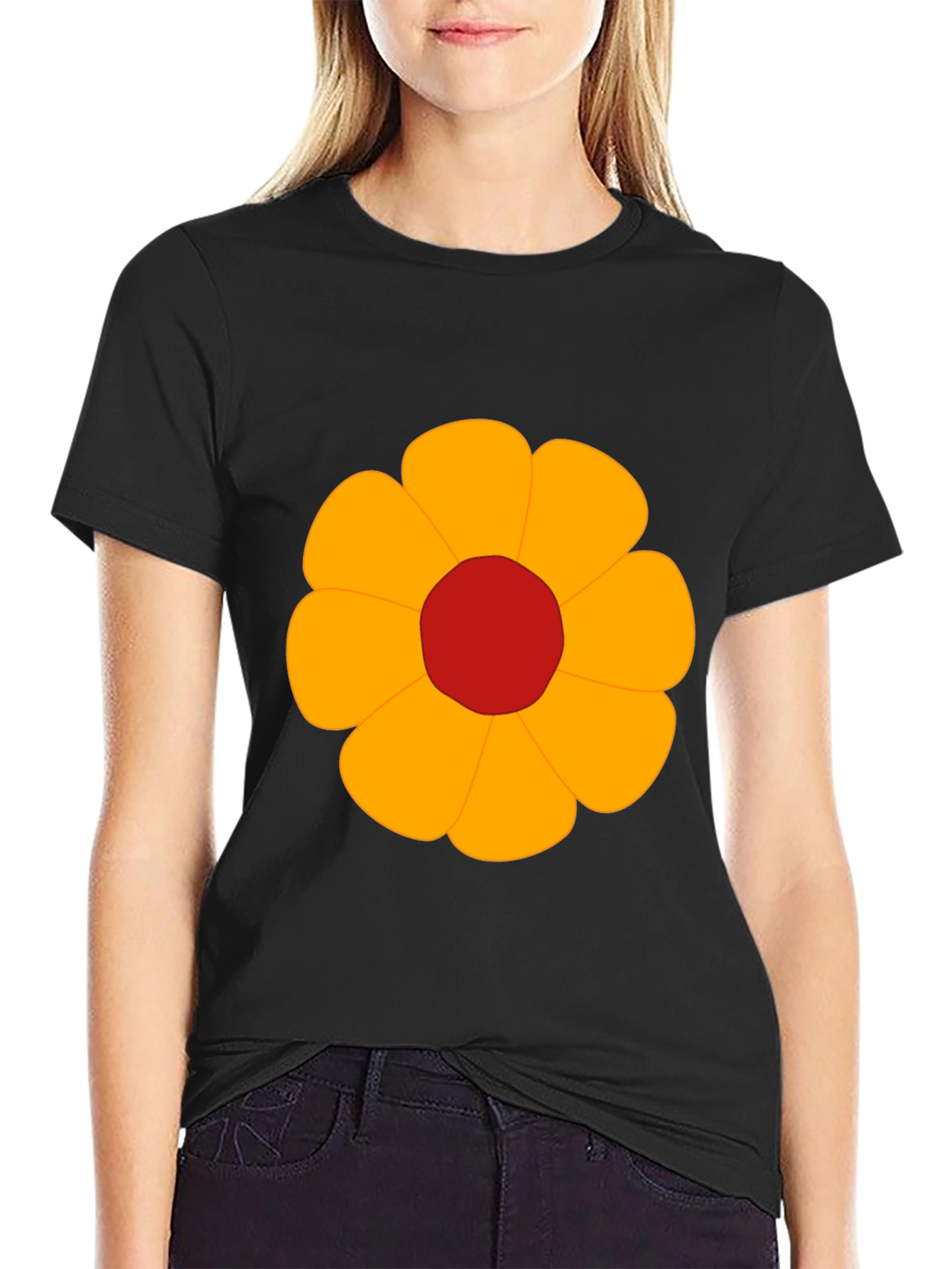 Black T-Shirt with Bold Flower Graphic