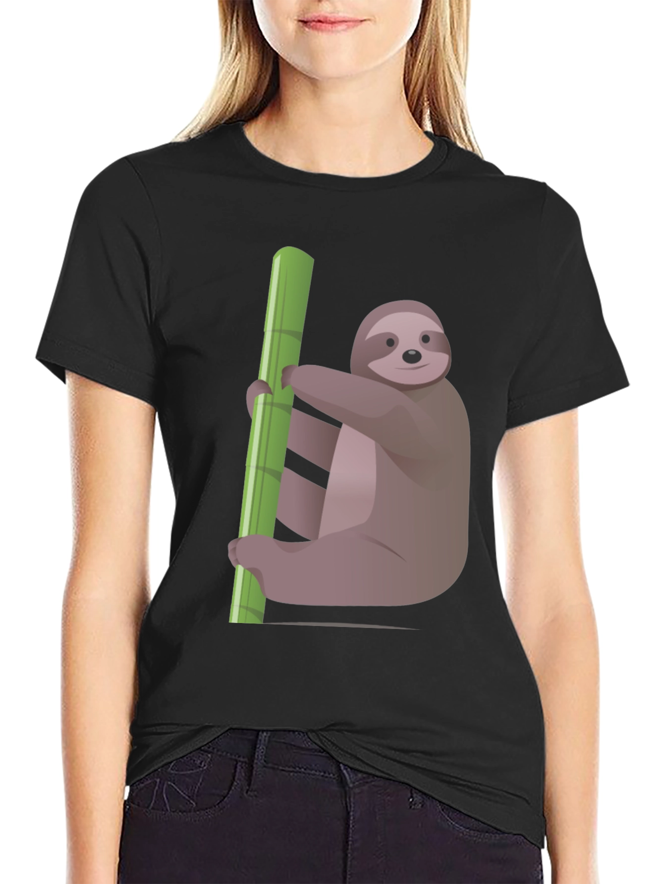 Cute Sloth Hugging Bamboo T-Shirt - Black