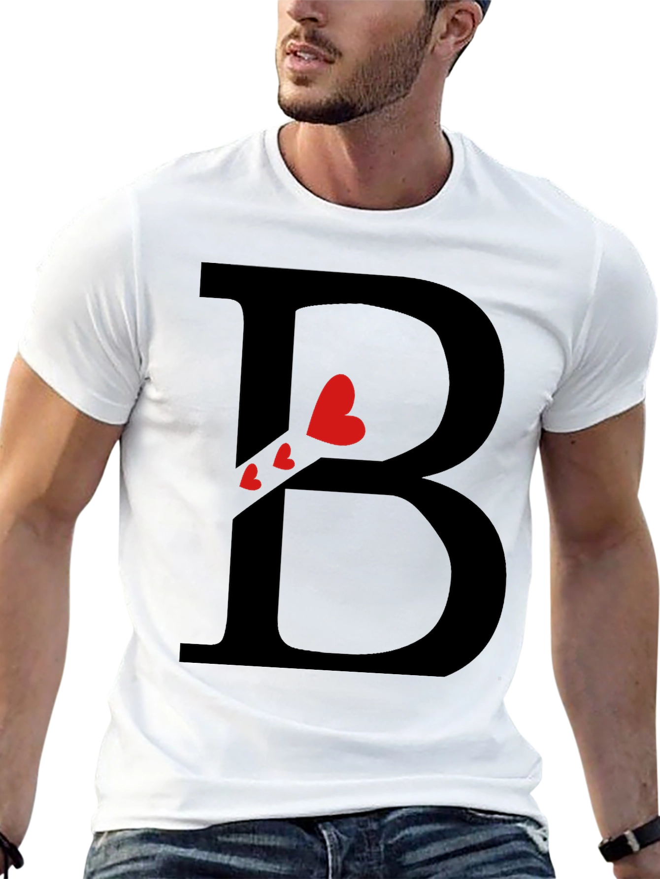 Heart Initial B Black T-Shirt