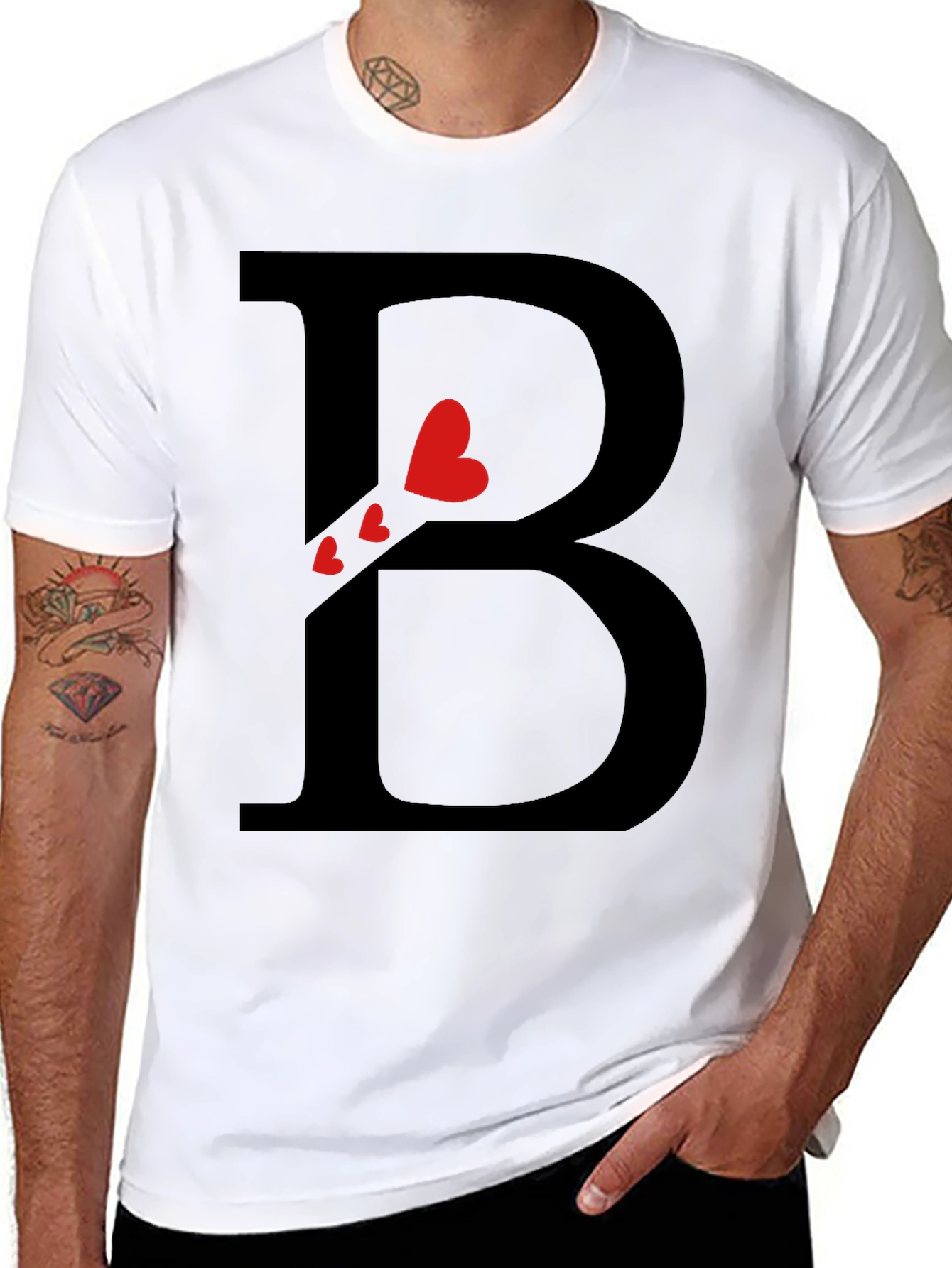 Heart Initial B Black T-Shirt