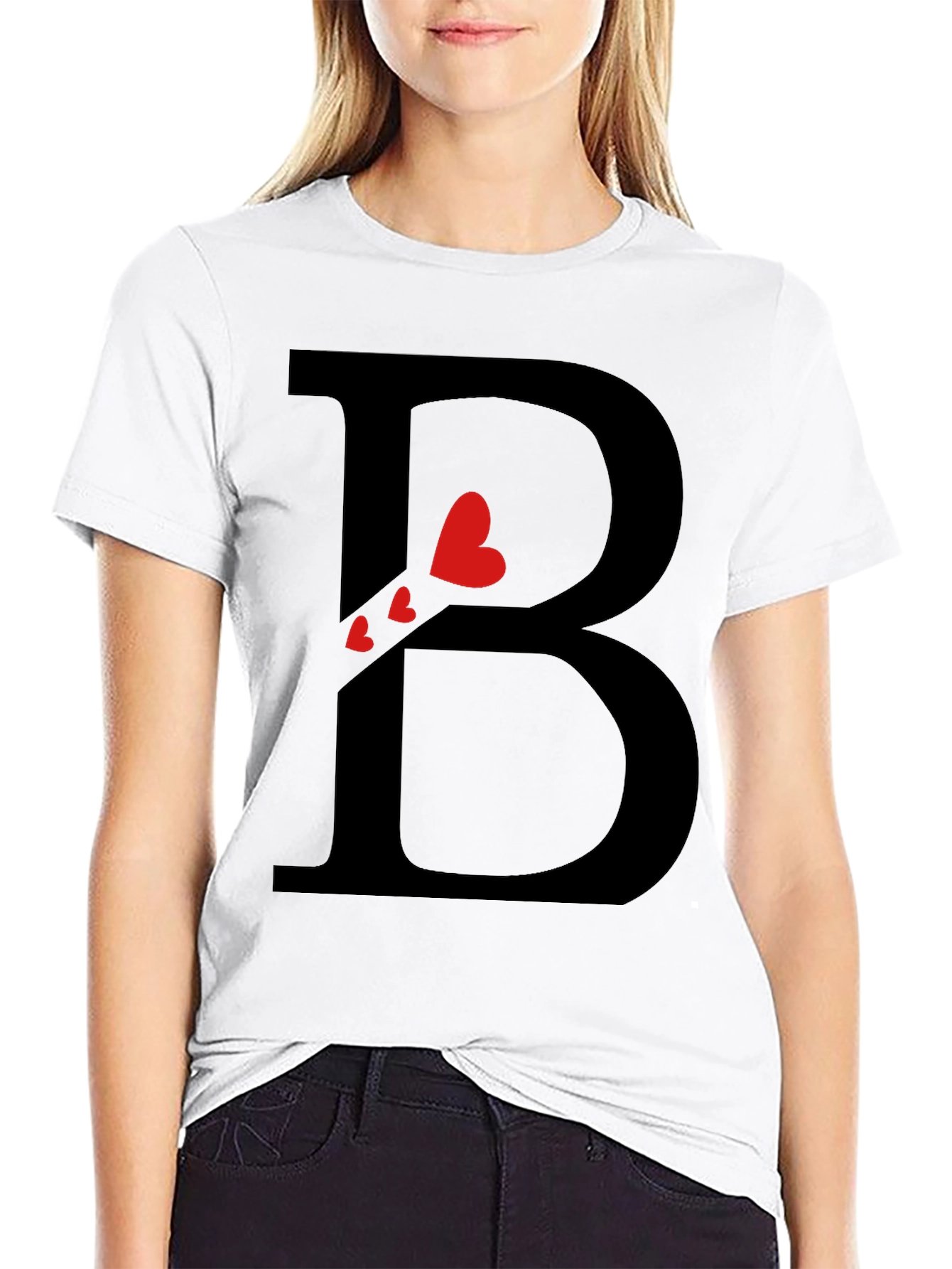 Heart Initial B Black T-Shirt