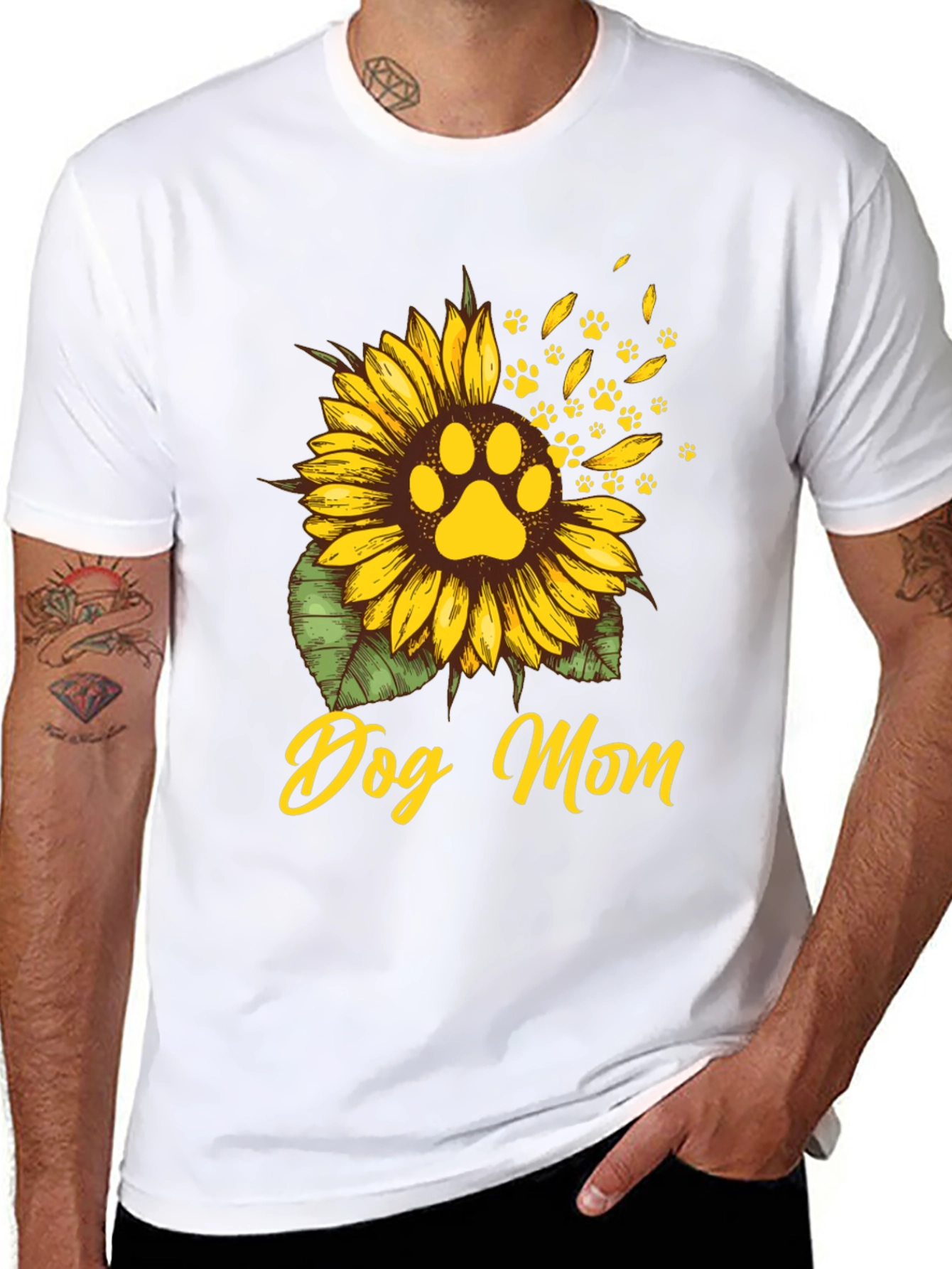 Dog Mom Sunflower Paw Print T-Shirt