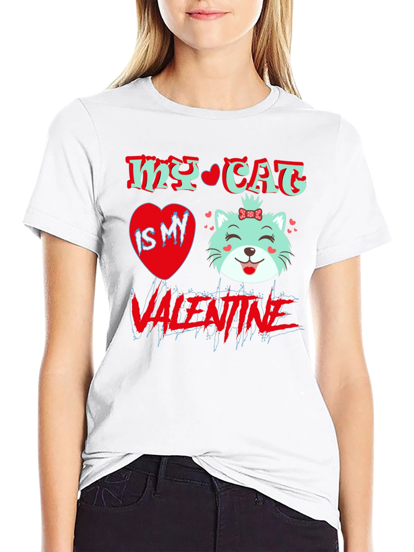 My Cat is My Valentine Black T-Shirt