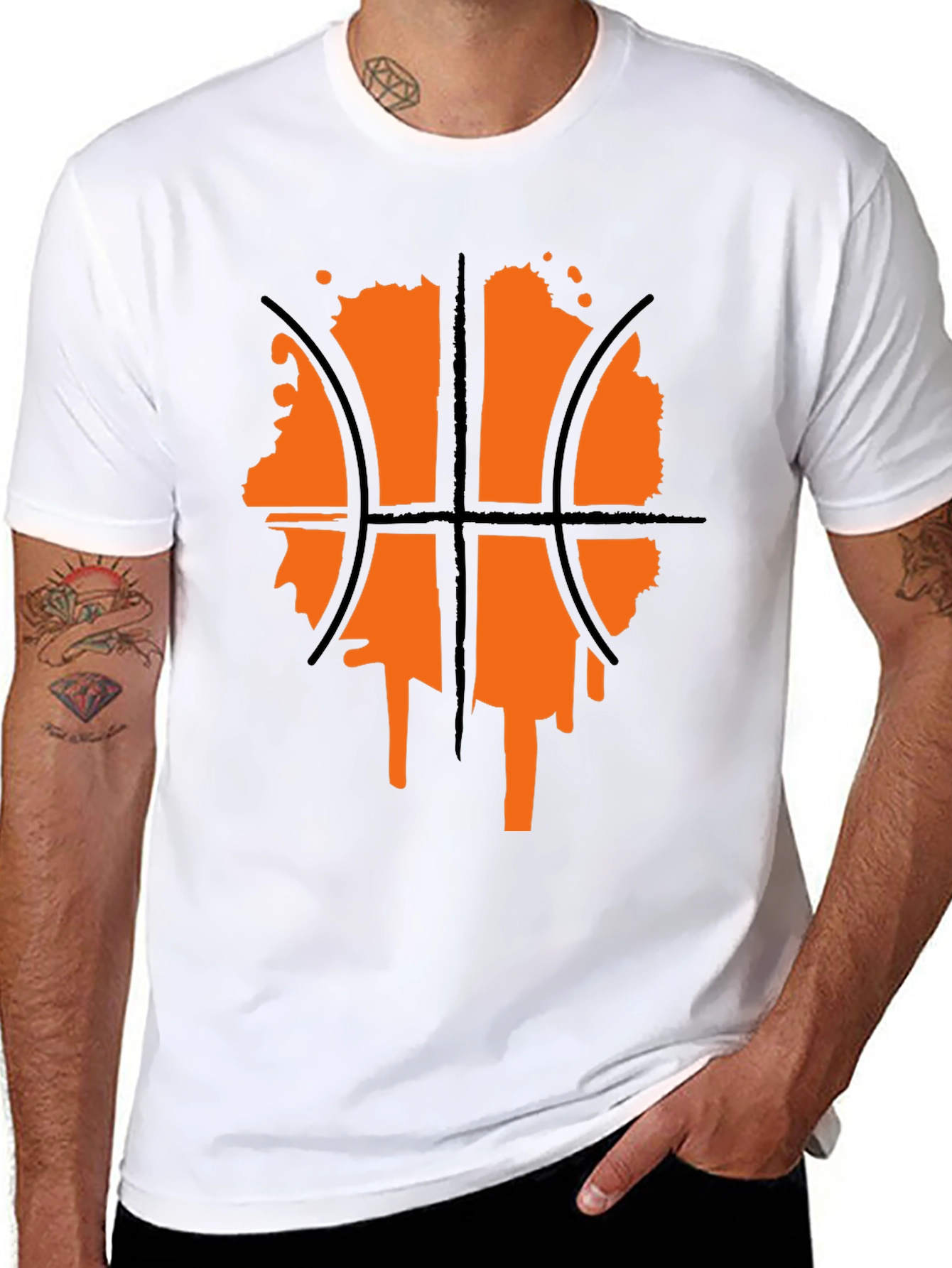 Basketball Graphic Tee - Black Crew Neck Shirt