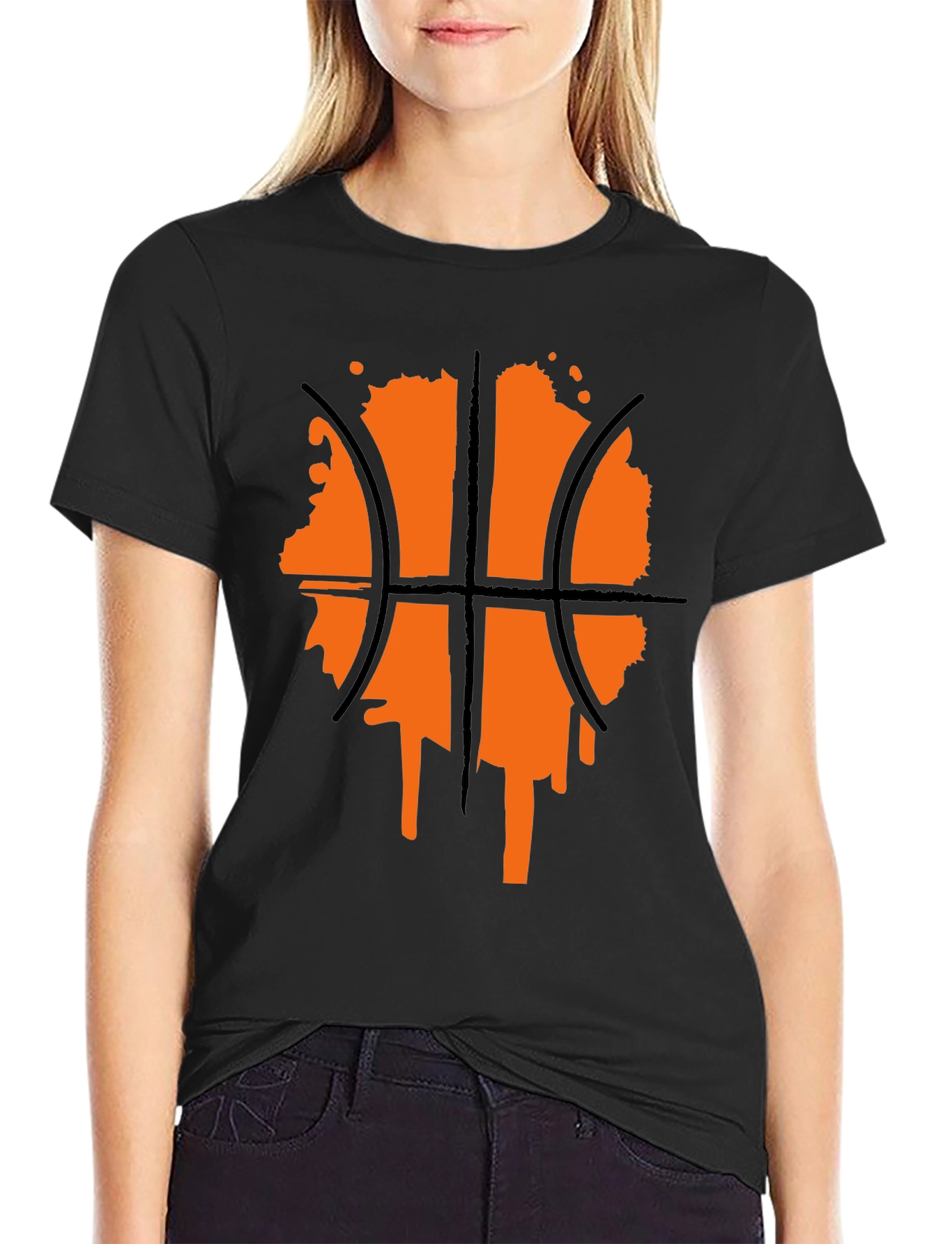 Basketball Graphic Tee - Black Crew Neck Shirt