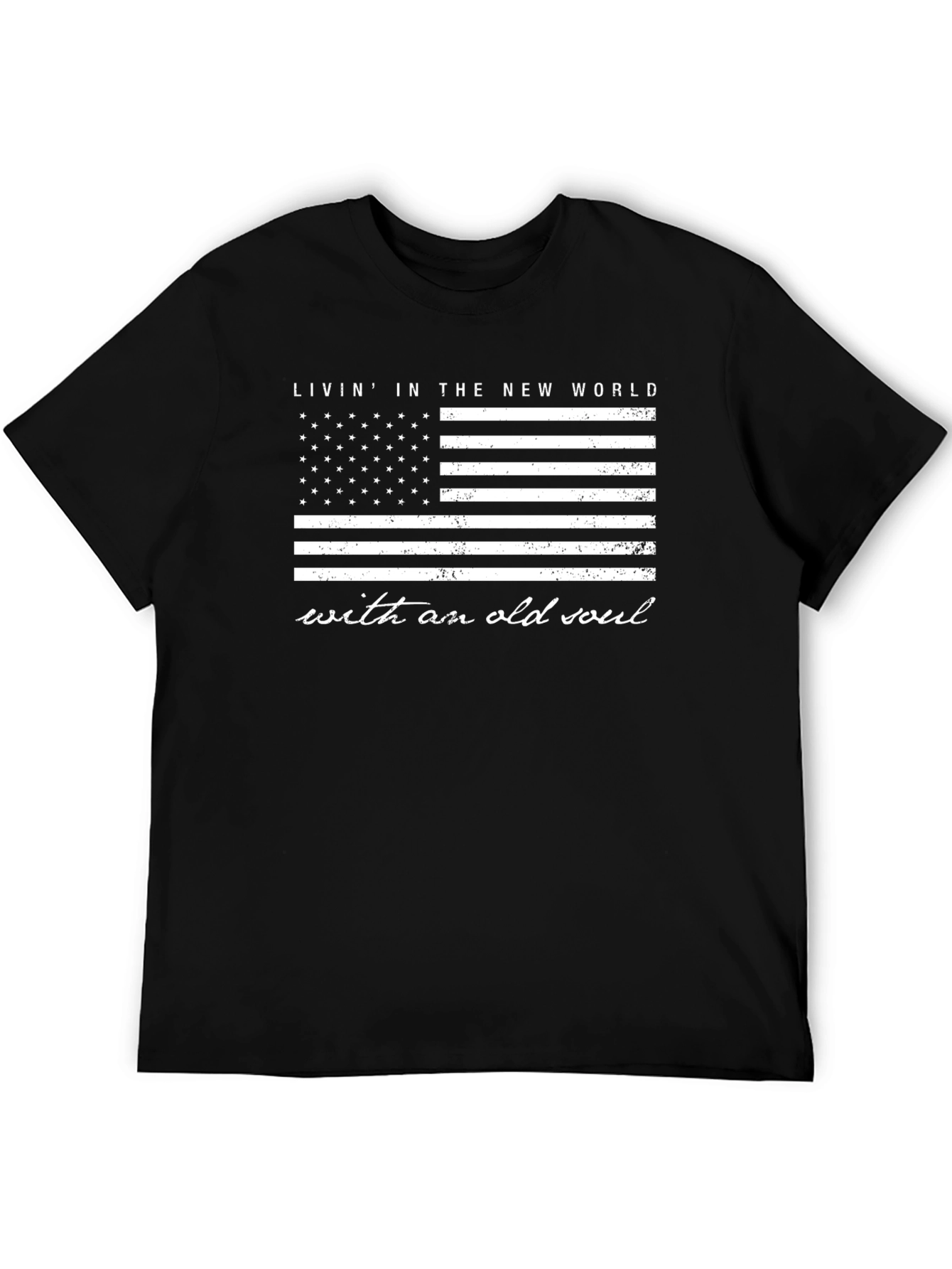 American Flag New World Old Soul Black T-Shirt