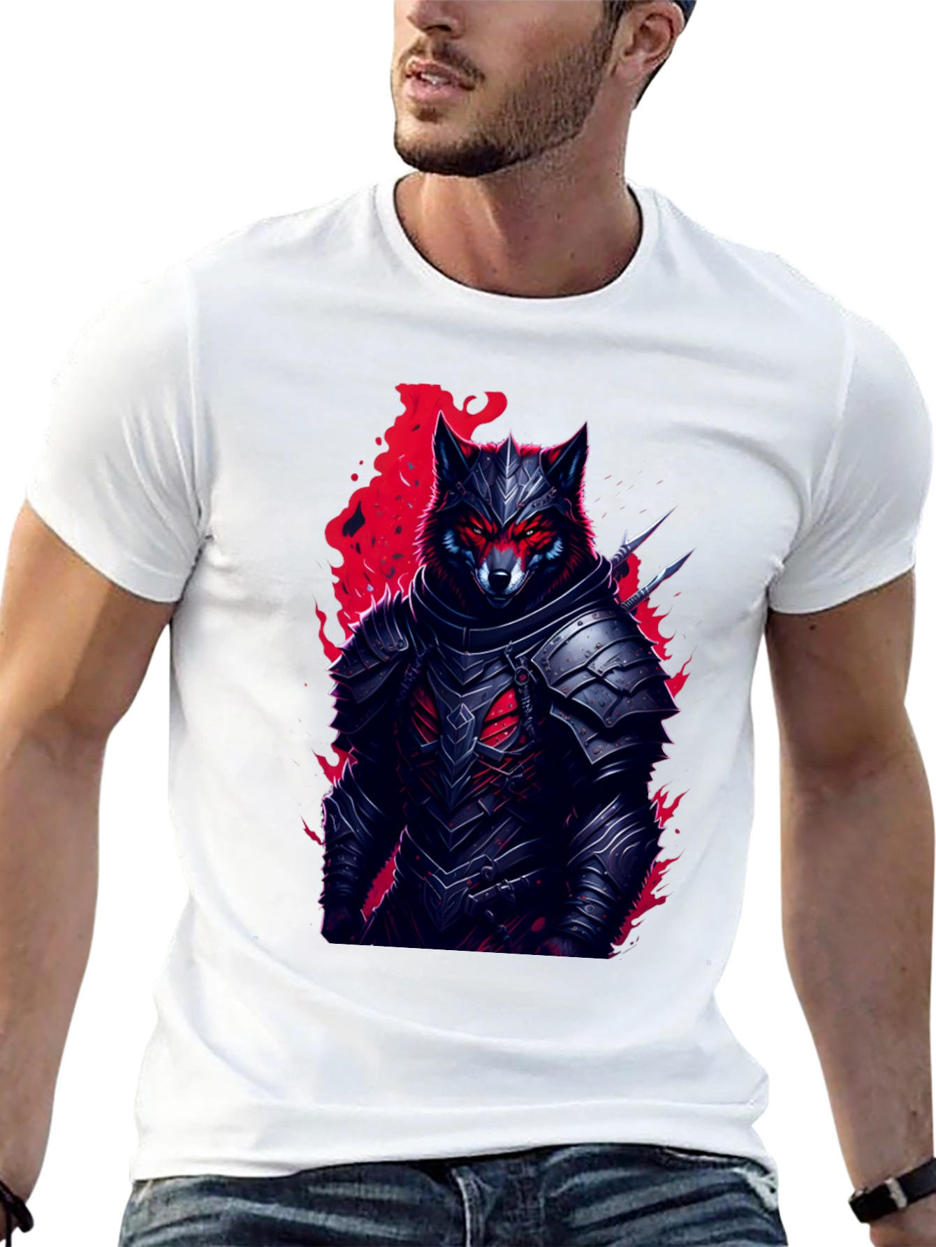 Armored Wolf T-Shirt: Dark Fantasy Style