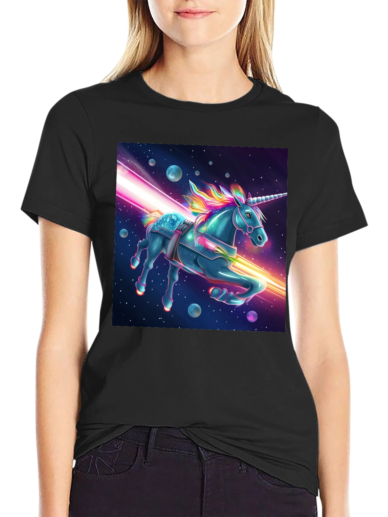 Space Unicorn Graphic Tee - Black