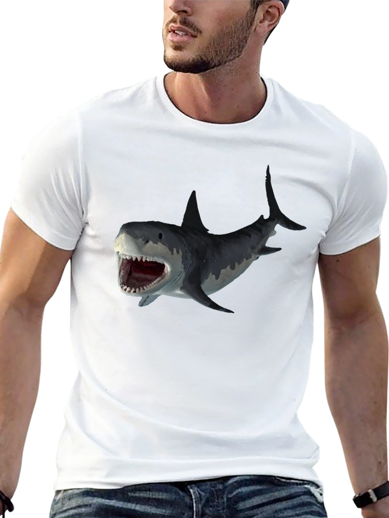 Shark Attack Graphic Tee - Black Cotton T-Shirt